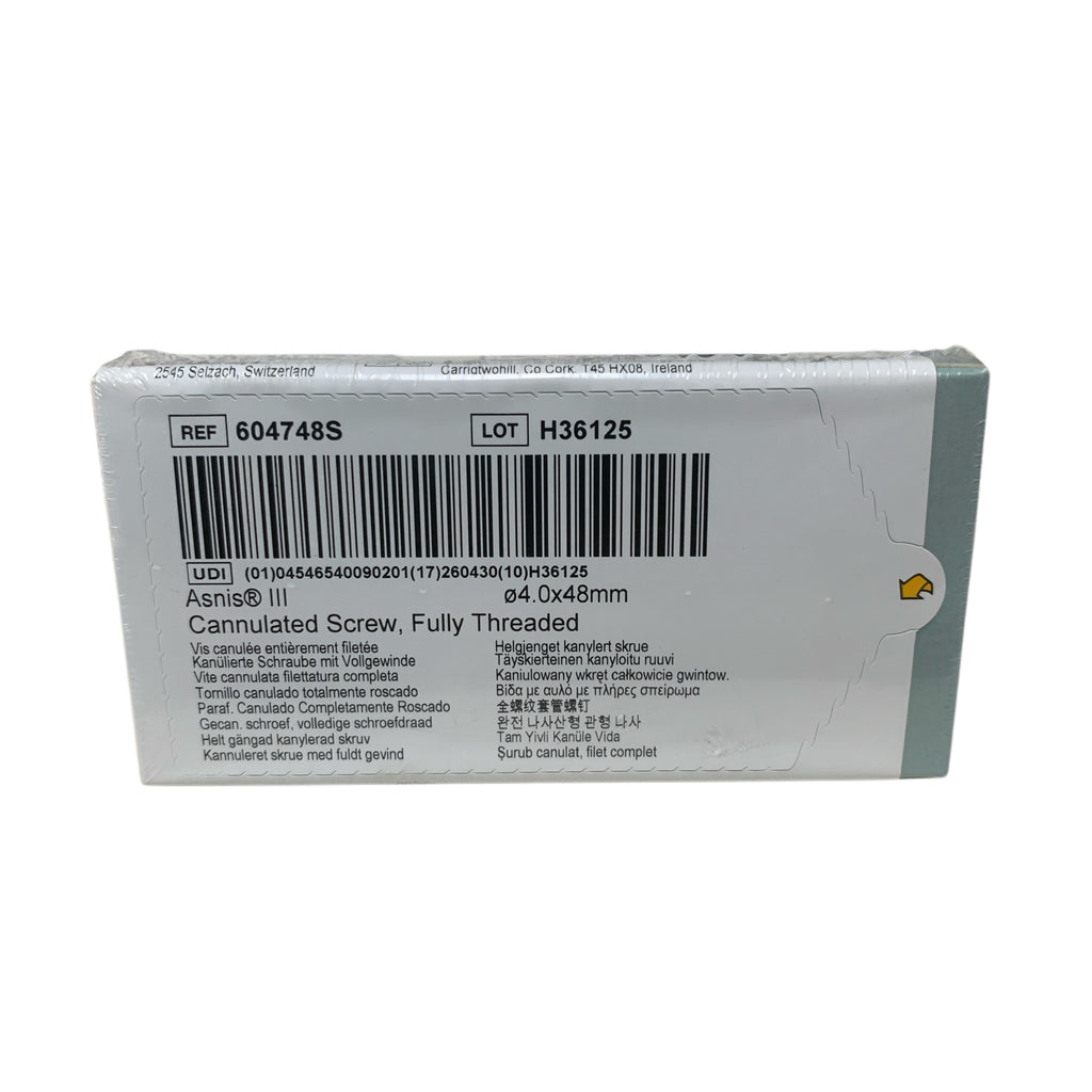 STRYKER REF 604748S Asnis III Cannulated Screw Fully Threaded 4.0x48mm Exp 2026 04