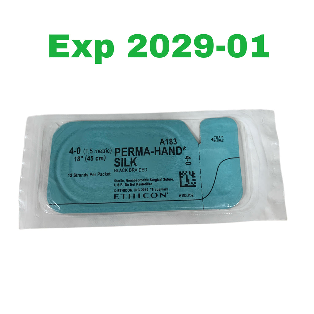 ETHICON A183 PERMA-HAND SILK 4-0 Black Braided Nonabsorbable Surgical Suture 18 Inch 45 cm Pack of 12 Exp 2029 01