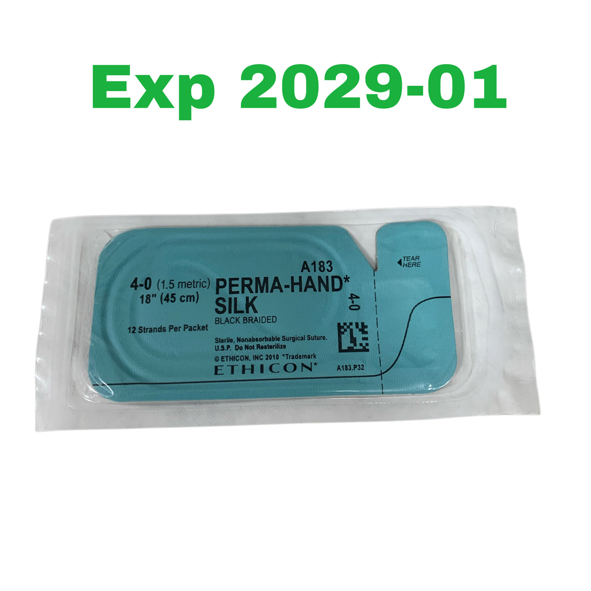ETHICON A183 PERMA-HAND SILK 4-0 Black Braided Nonabsorbable Surgical Suture 18 Inch 45 cm Pack of 12 Exp 2029 01