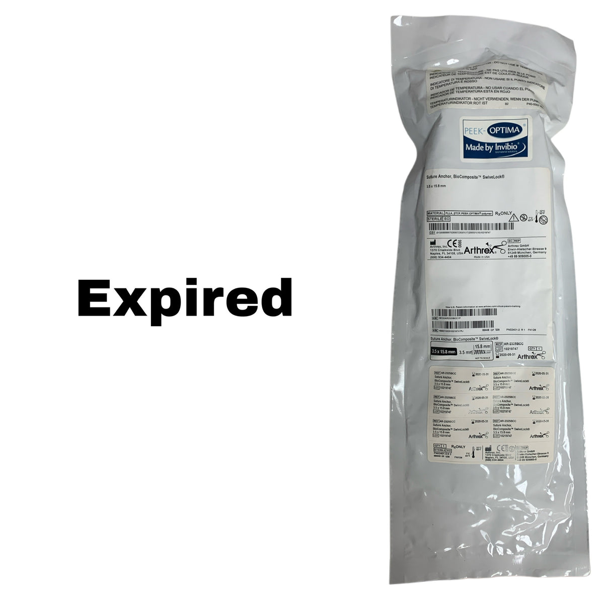 ARTHREX AR-2325BCC Suture Anchor BioComposite SwiveLock 35x 15.8 mm, EXP 2020-05