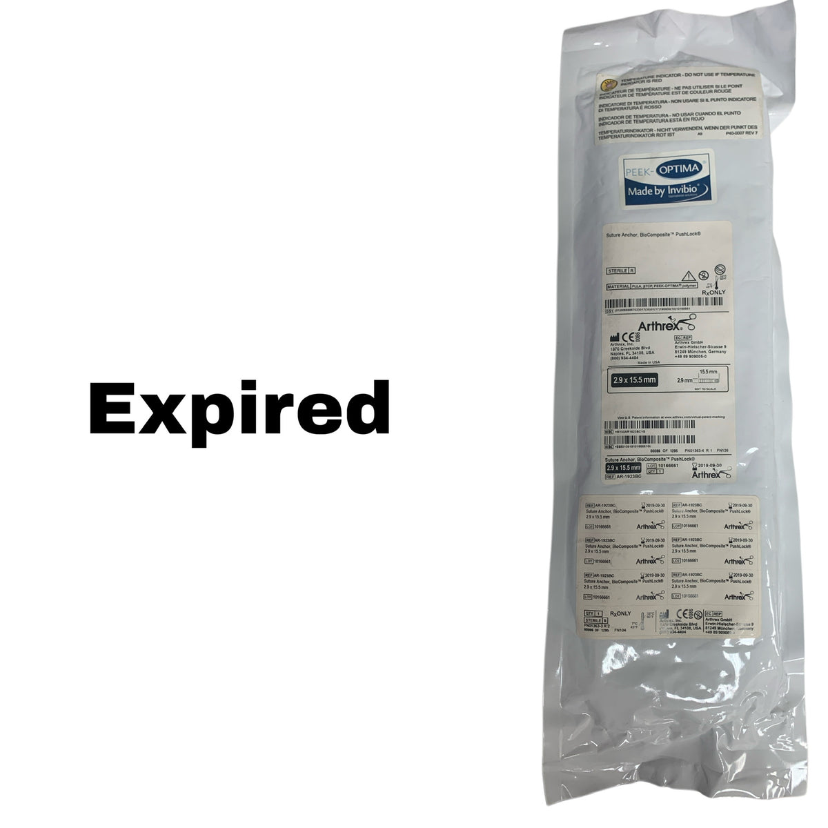 ARTHREX AR-1923BC Suture Anchor BioComposite PushLock 2.9 x 15.5 mm EXP 2019 09