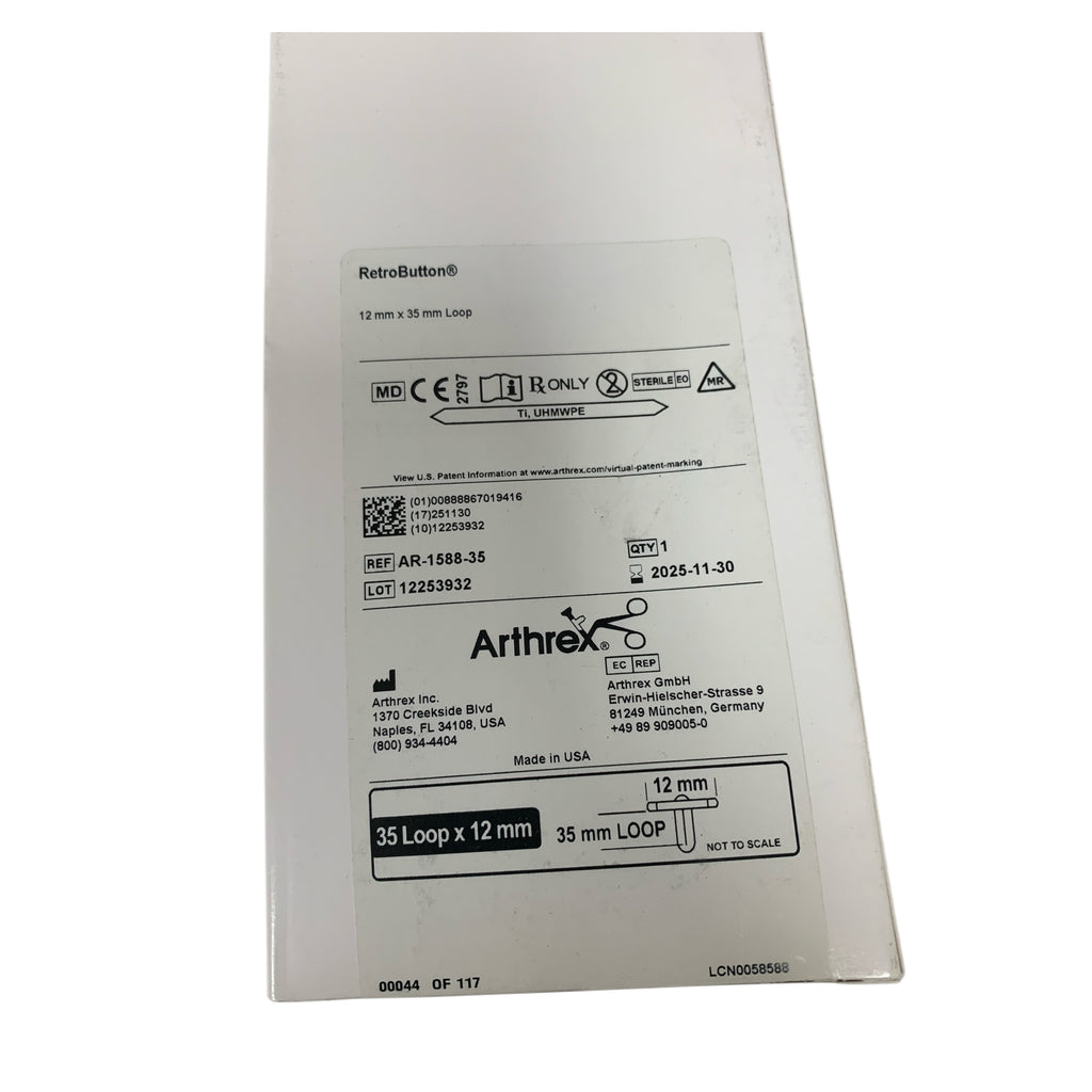 ARTHREX REF AR-1588-35 RetroButton 12mm x 35mm Loop Titanium UHMWPE, Exp.2025/11