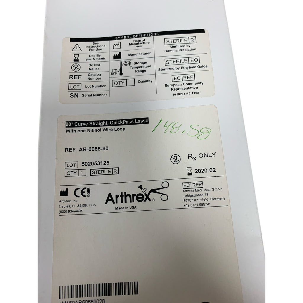 ARTHREX AR-6068-90 90° Curve Straight QuickPass Lasso With One Nitinol Wire Loop Exp 2020 02