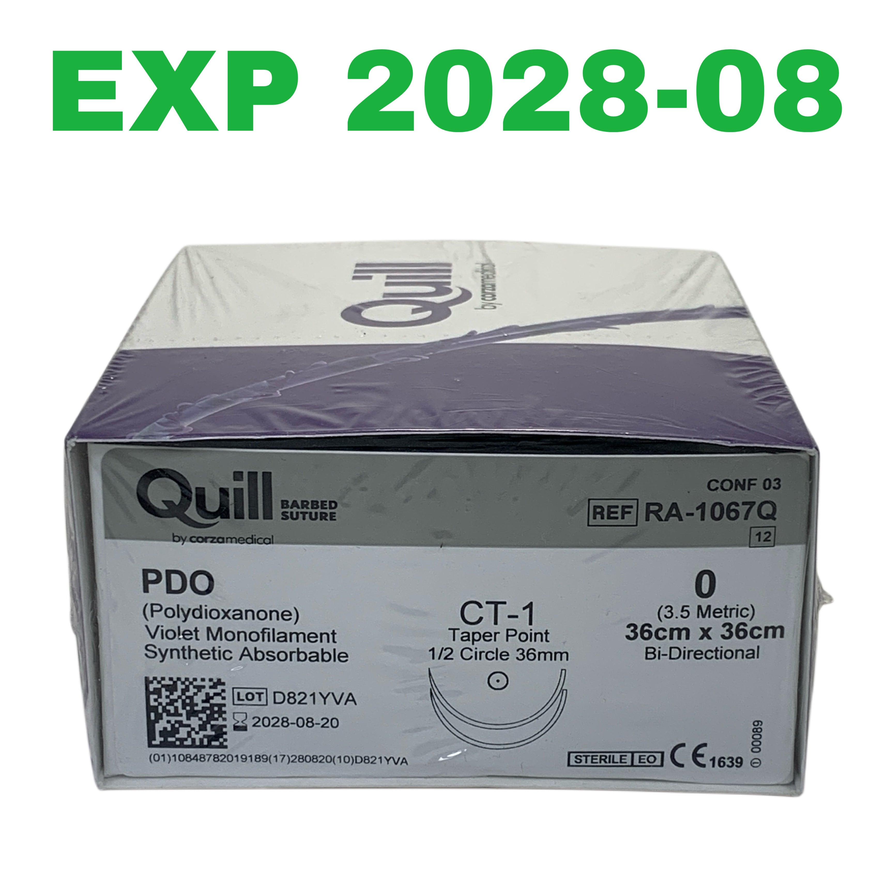 QUILL REF RA-1067Q PDO Barbed Suture 0 CT-1 Violet Monofilament, Box of 12(Corza Medical), Exp.2028/08