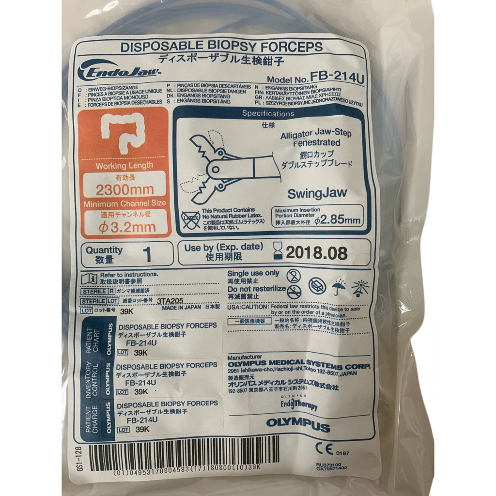 OLYMPUS FB-214U EndoJaw Alligator Jaw Step Fenestrated Disposable Biopsy Forceps 2300 mm 3.2 mm EXP 2018 08