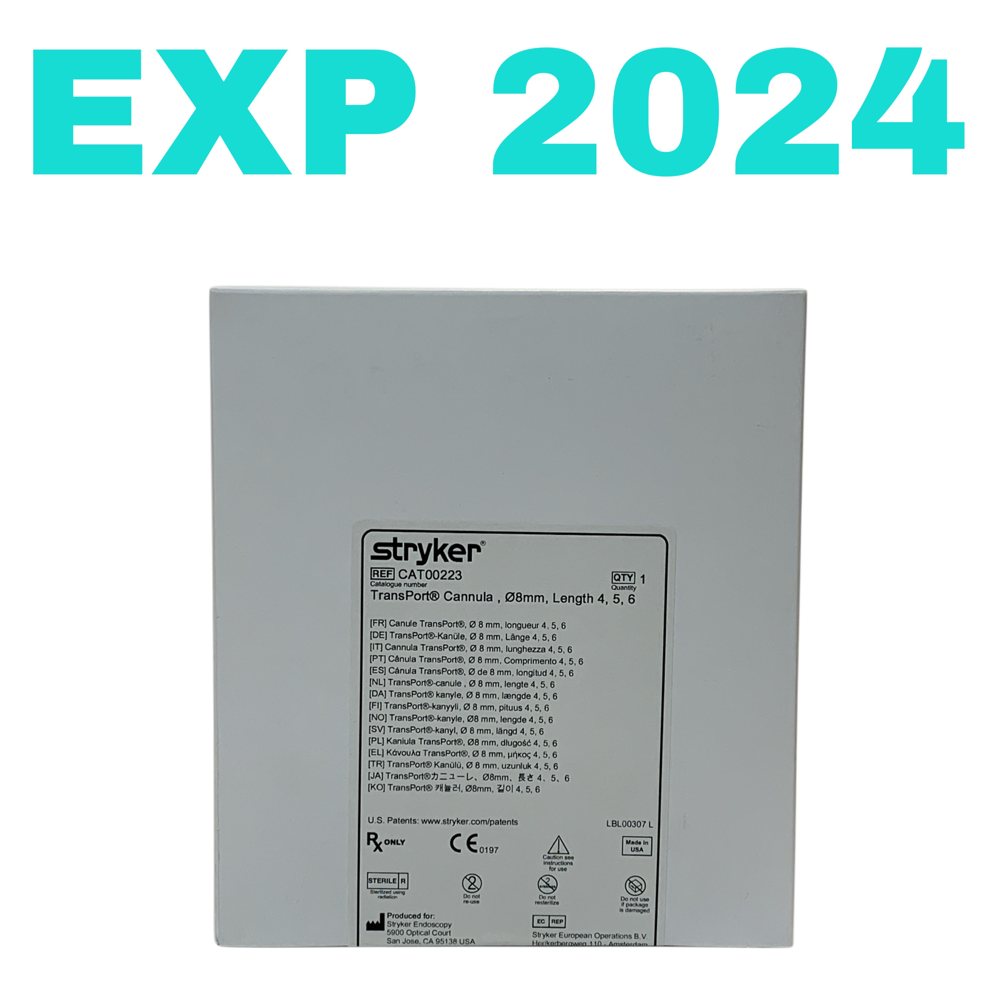 STRYKER REF CAT00223 TransPort Cannula, 8mm, Length 4, 5, 6, Exp.2024