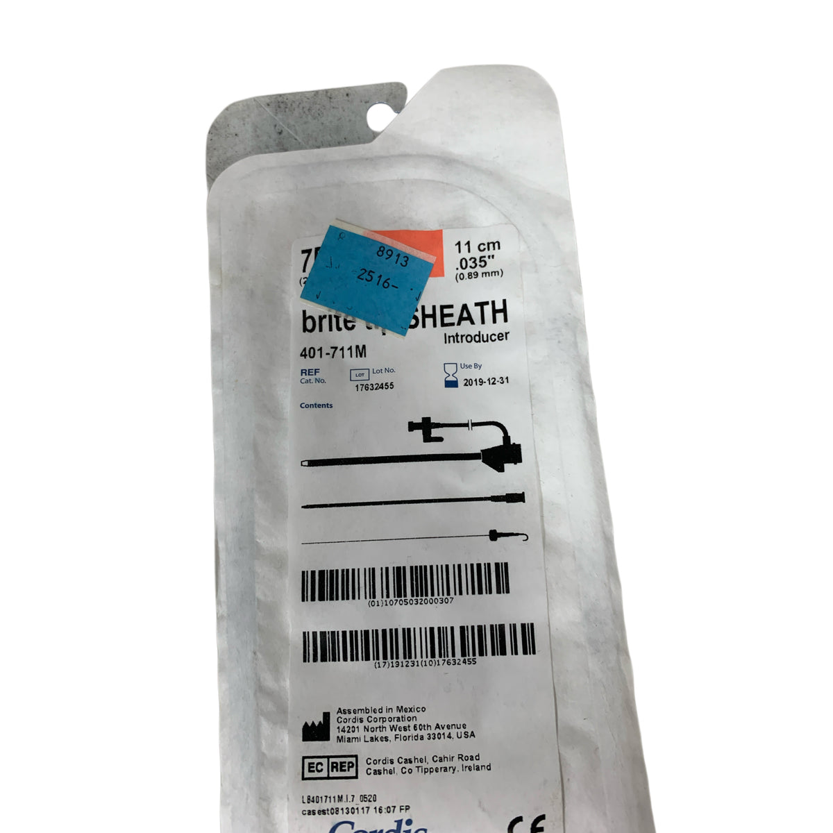 CORDIS 401-711M brite tip SHEATH Introducer 11 cm .035" Exp 2019 12