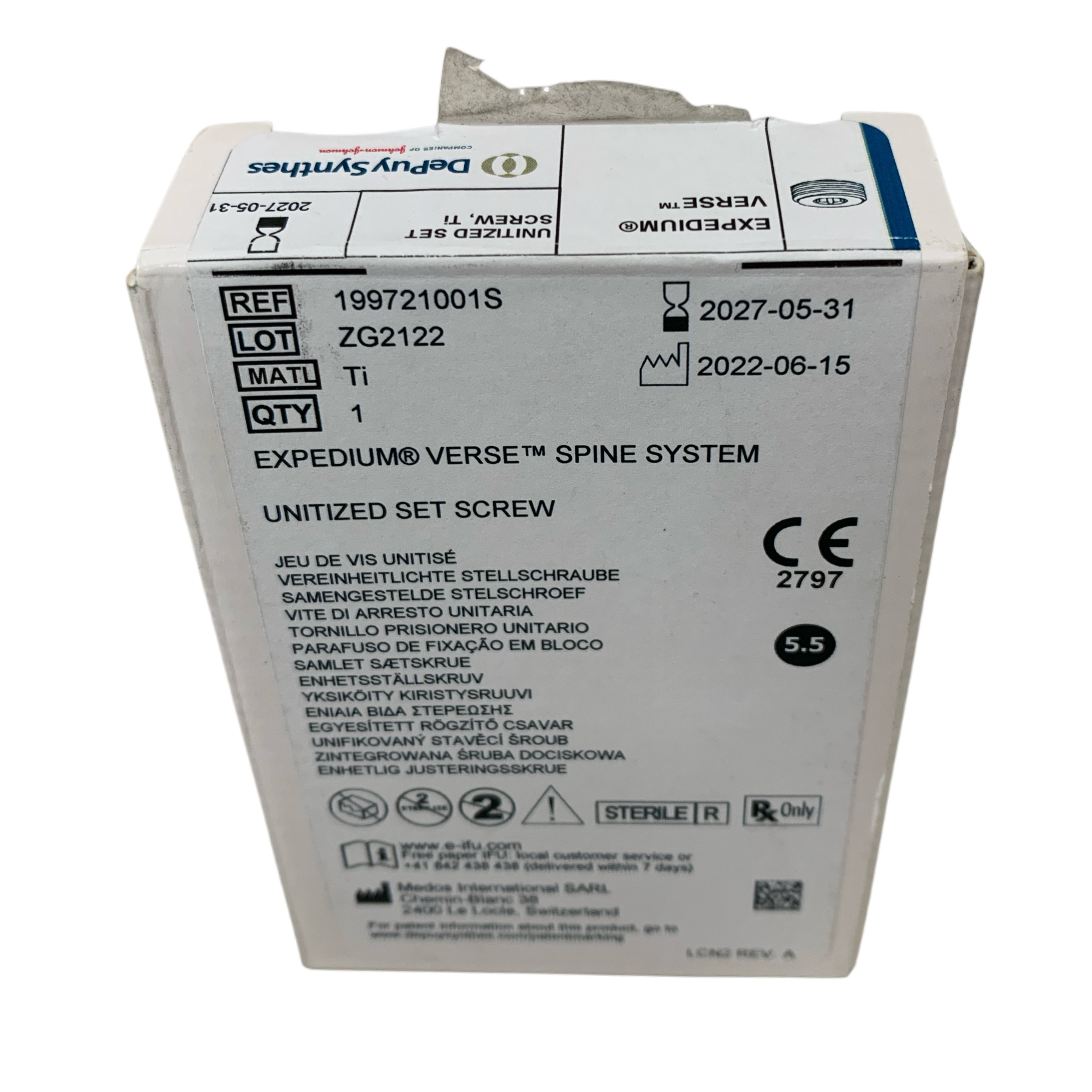 DEPUY SYNTHES REF 199721001S Expedium Verse Spine System Unitized Set Screw Ti, Exp.2027/05
