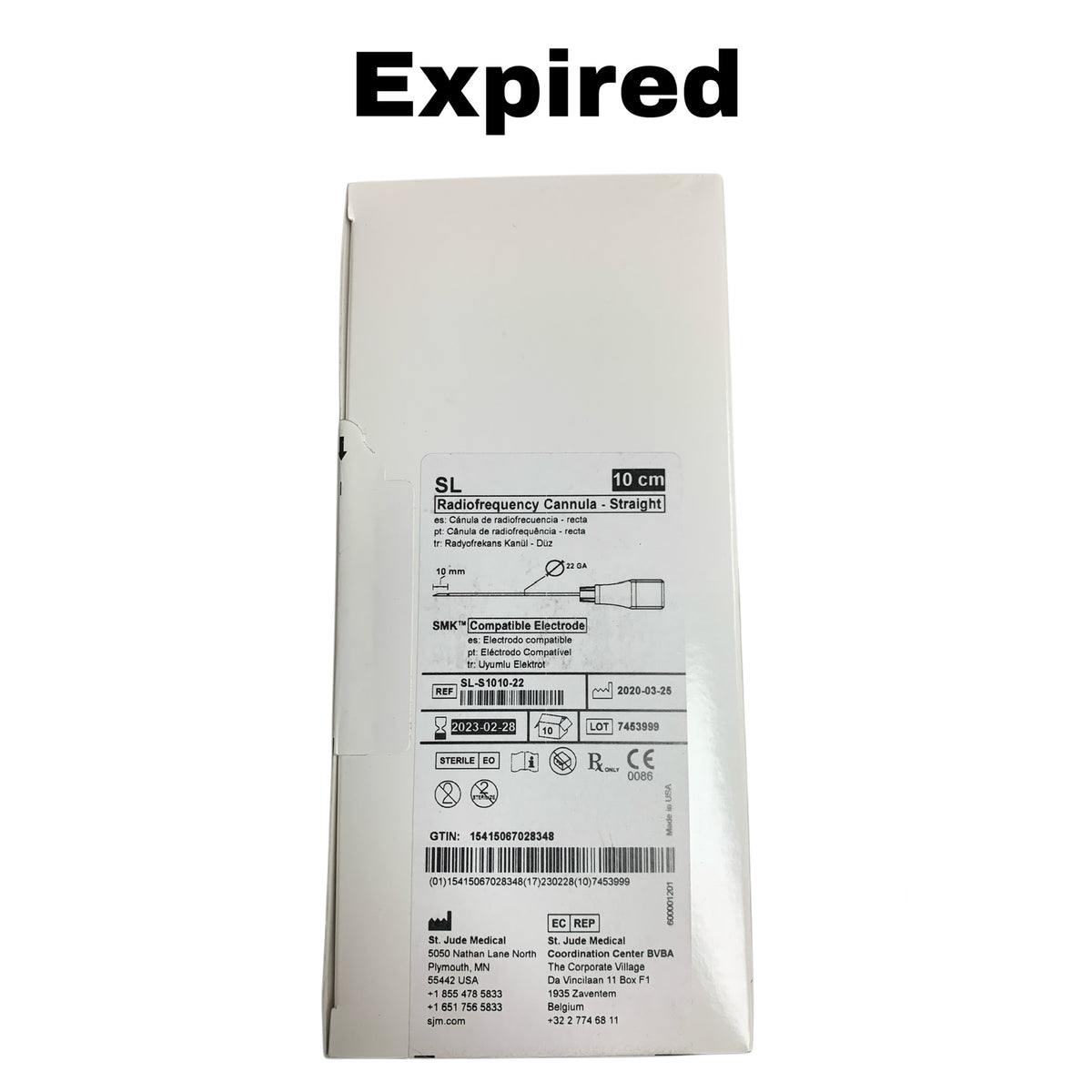 ST JUDE MEDICAL SL-S1010-22 Radiofrequency Cannula Straight 10 cm 22 GA Box of 10 EXP 2023 02