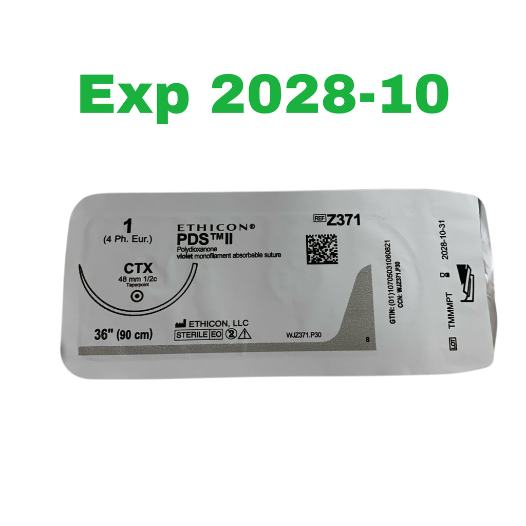 ETHICON REF Z371T PDS II Violet Monofilament Absorbable Suture Size 1 CTX Needle 36" (90 cm), Exp.2028/10