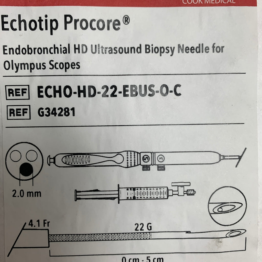 COOK MEDICAL G34281 Echotip ProCore Endobronchial HD Ultrasound Biopsy Needle 22 G 4.1 Fr 2.0 mm EXP 2026 09