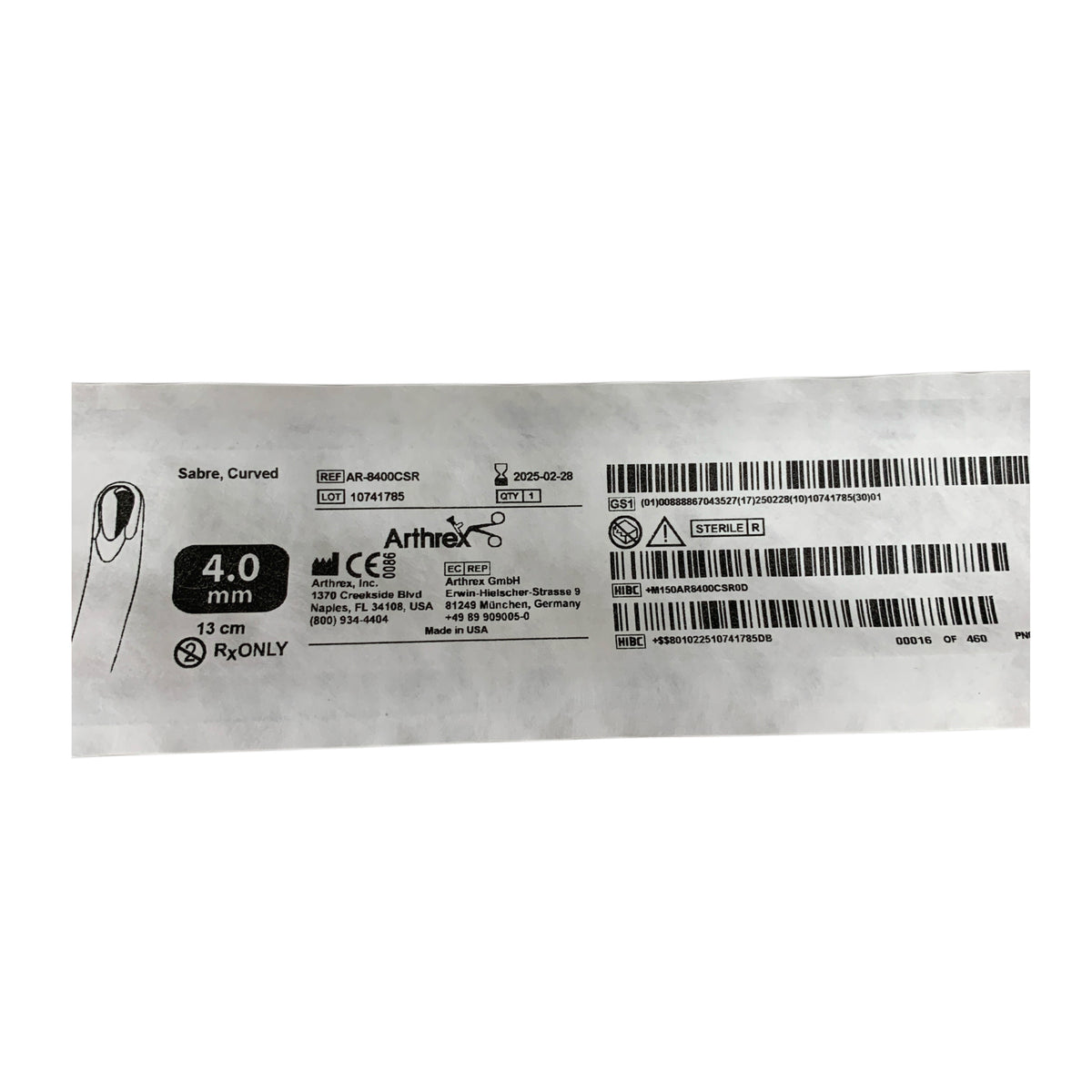 ARTHREX AR-8400CSR Sabre Curved 13cm 4.0mm EXP 2025 02