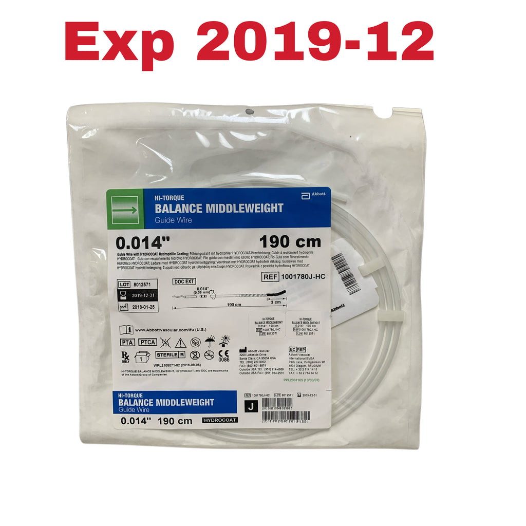 ABBOTT 1001780J-HC Hi-Torque Balance Middleweight 0.014" 190 cm Guide Wire Hydrocoat Exp 2019 12