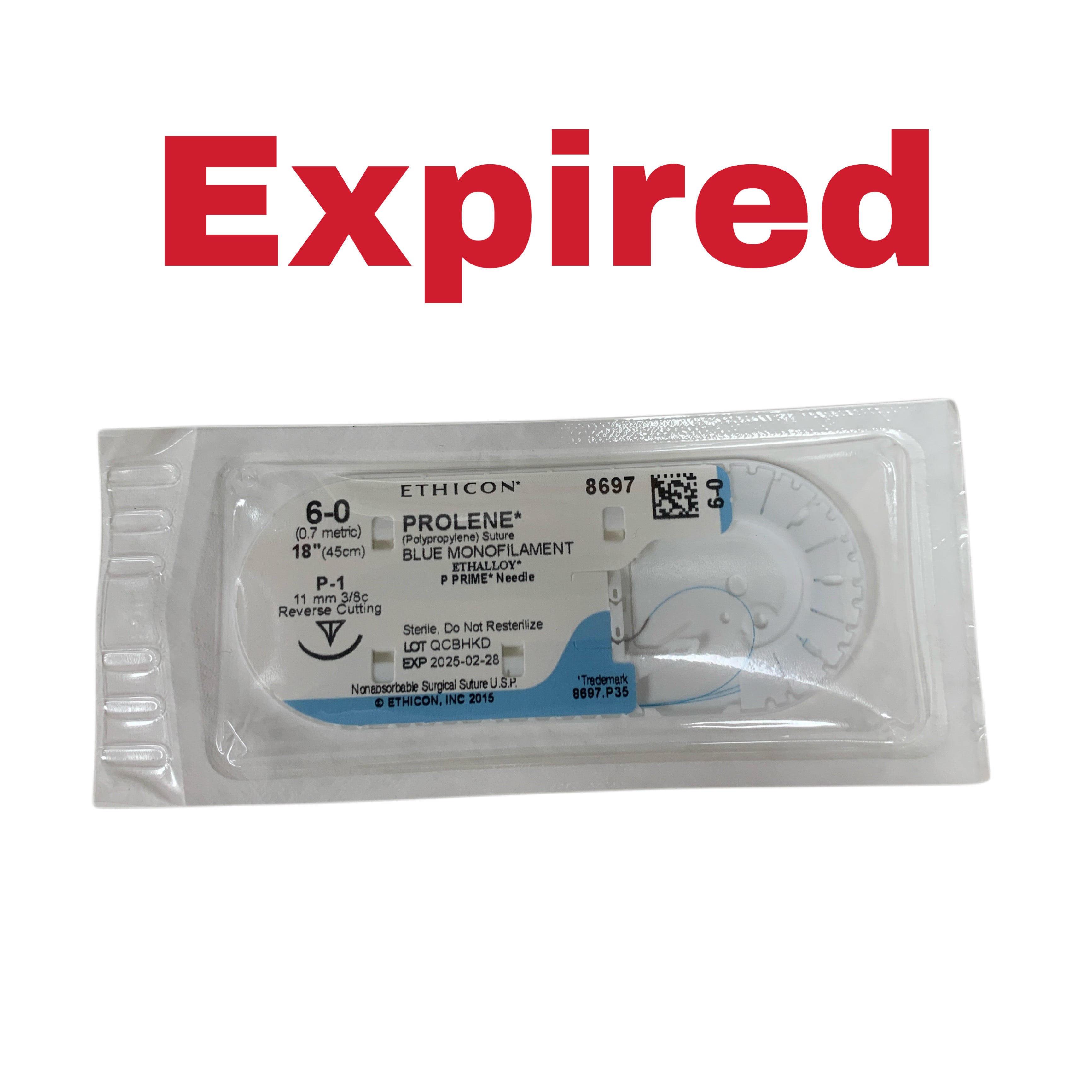 ETHICON REF 8697G PROLENE 6-0 Suture 18" (45cm) P-1 Needle Polypropylene Blue Monofilament, Exp.2025/02