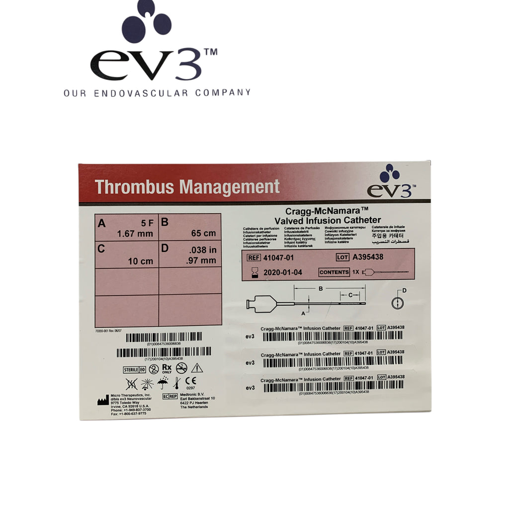 EV3 41047-01 Cragg-McNamara Valved Infusion Catheter Thrombus Management 5F 65 cm 10 cm Exp 2020 01