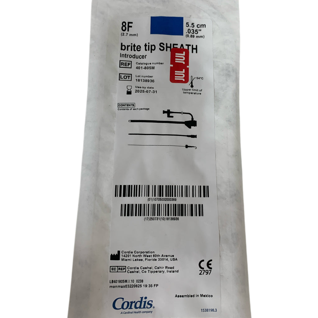 CORDIS REF 401-805M Brite Tip Sheath Introducer 8F 5.5cm .035", Exp.2025/07
