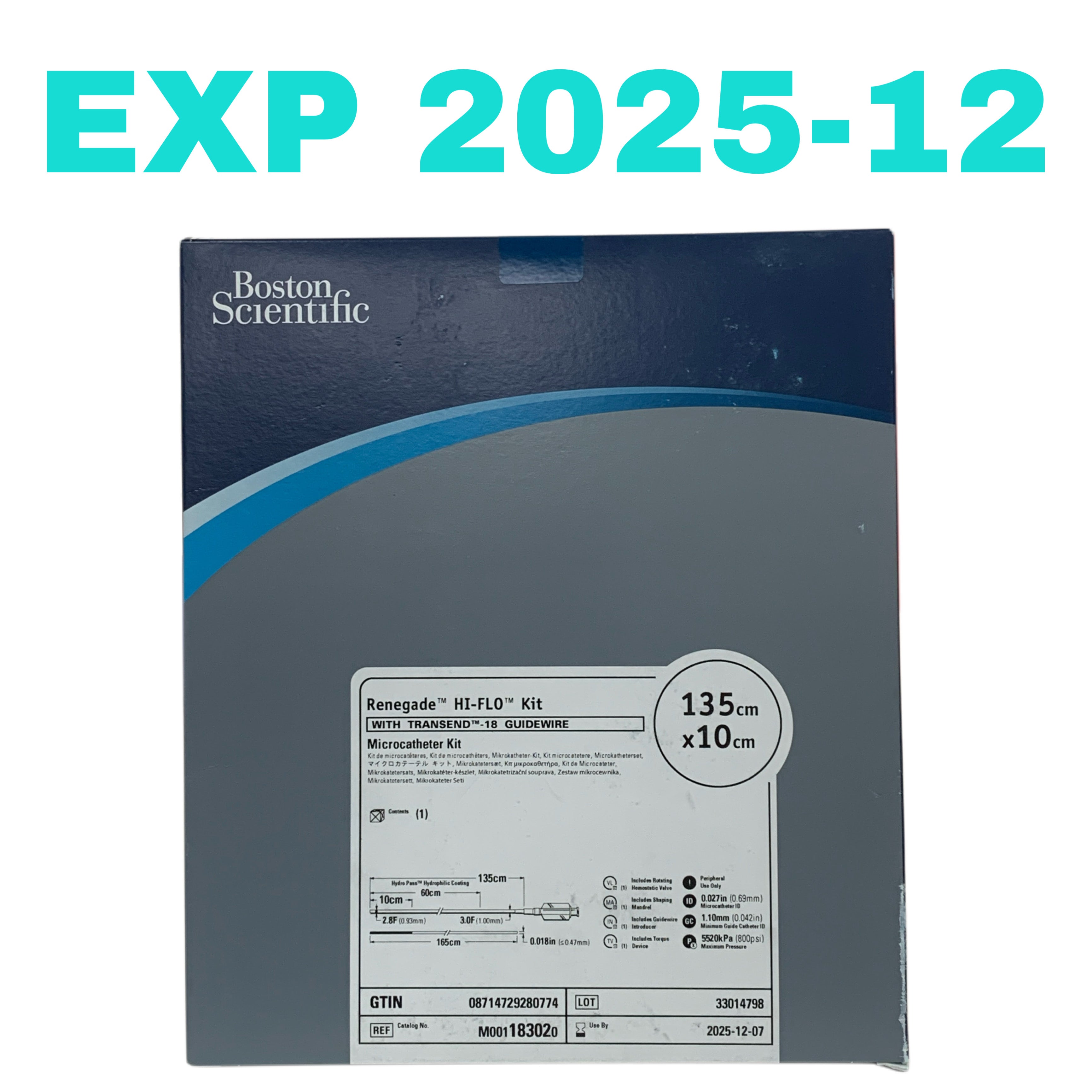 BOSTON SCIENTIFIC REF M001183020 Renegade HI-FLO Kit with Transend-18 Guidewire Microcatheter Kit 135cm x 10cm, Exp.2025/12