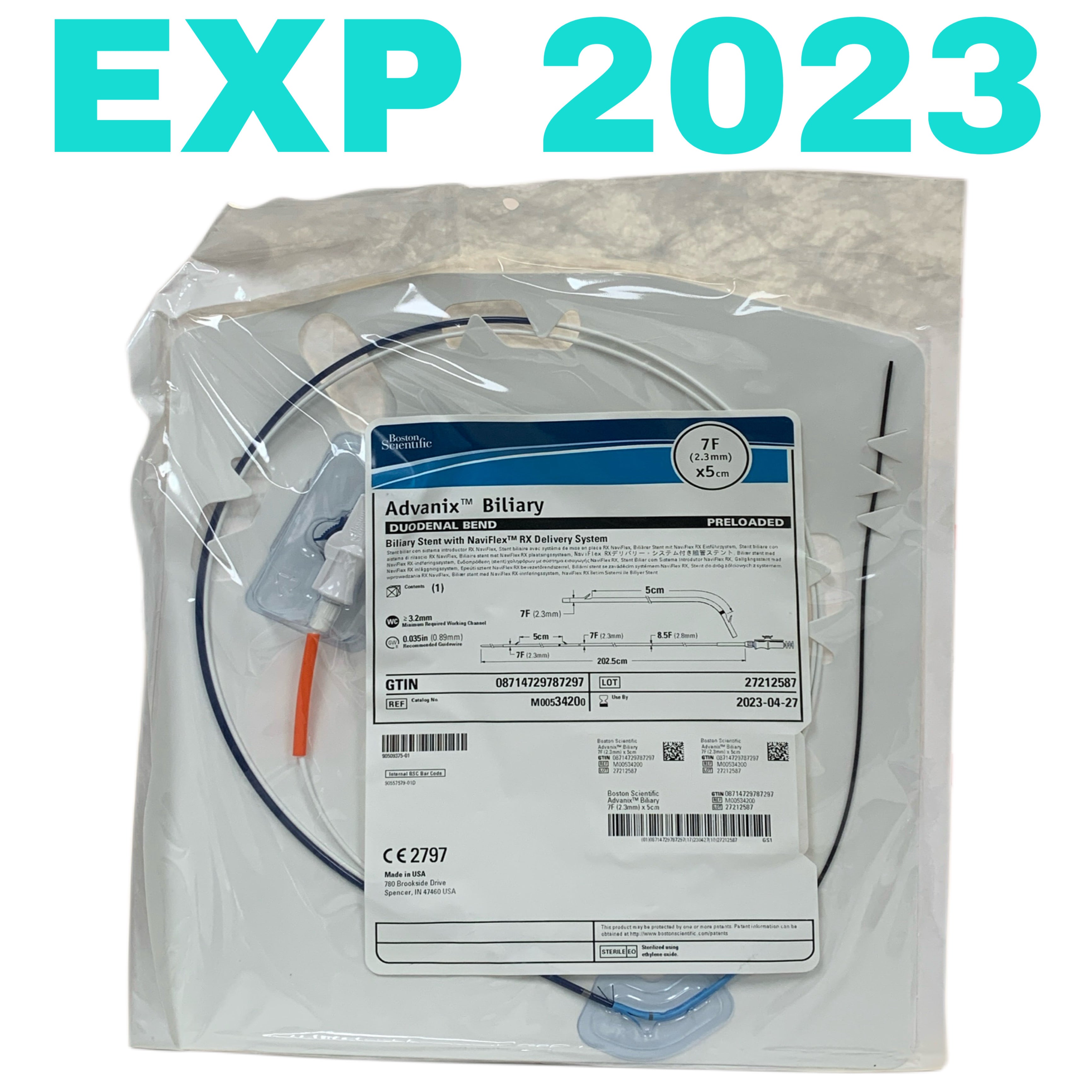 BOSTON SCIENTIFIC REF M00534200 Advanix Biliary Duodenal Bend Stent with NaviFlex RX Delivery System 7F x 5cm Exp.2023/04