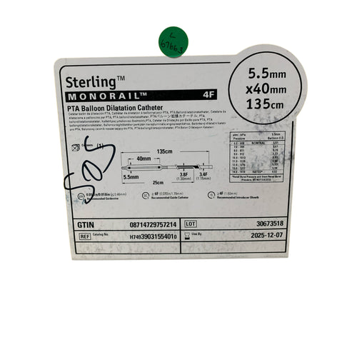 BOSTON SCIENTIFIC REF H74939031554010 Sterling Monorail 4F PTA Balloon Dilatation Catheter 5.5mm x 40mm 135cm, Exp.2025/12