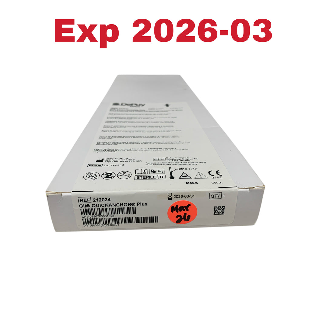 DEPUY MITEK 212034 GII Quickanchor Plus Size 2 Green Ethibond Suture 36" Exp 2026 03