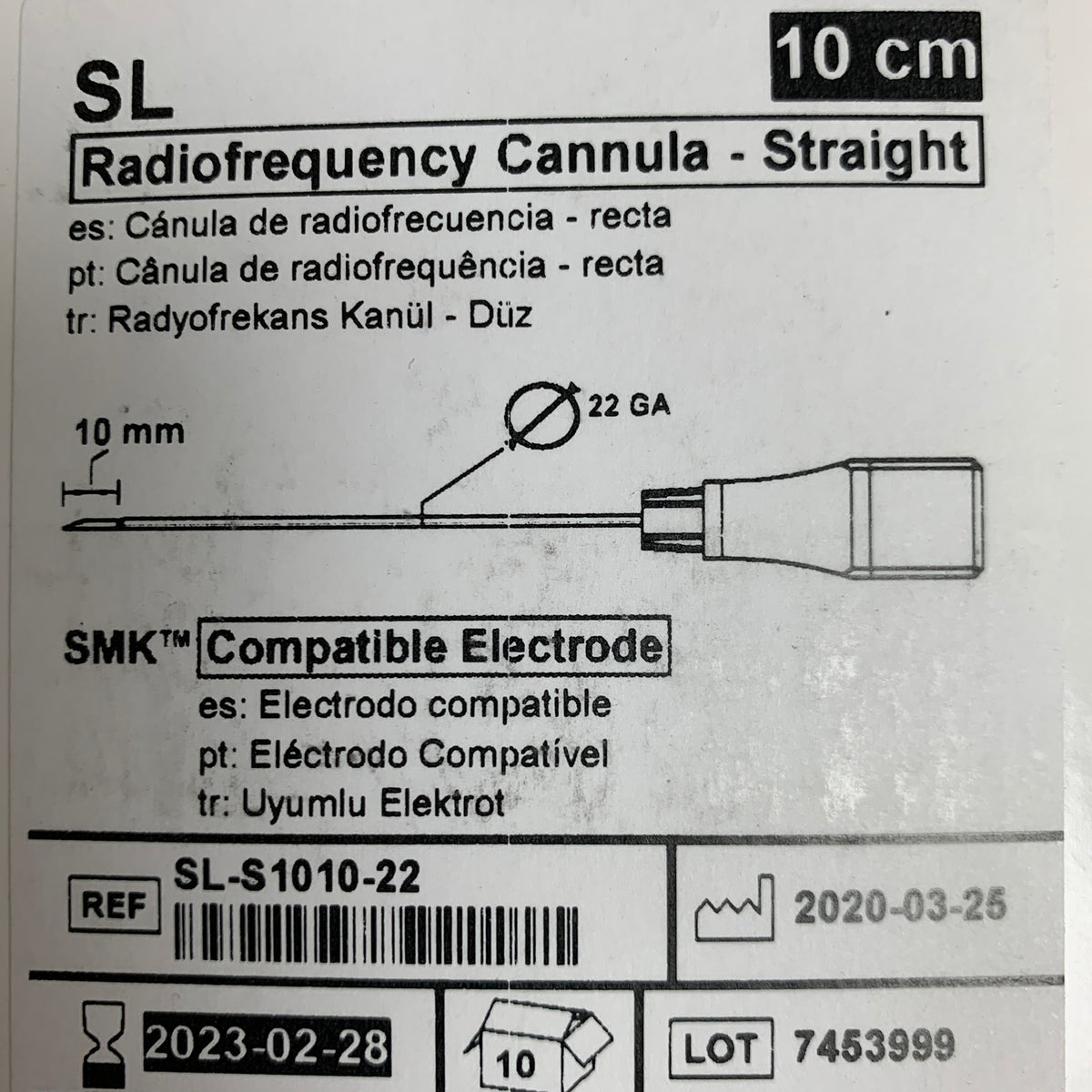 ST JUDE MEDICAL SL-S1010-22 Radiofrequency Cannula Straight 10 cm 22 GA Box of 10 EXP 2023 02
