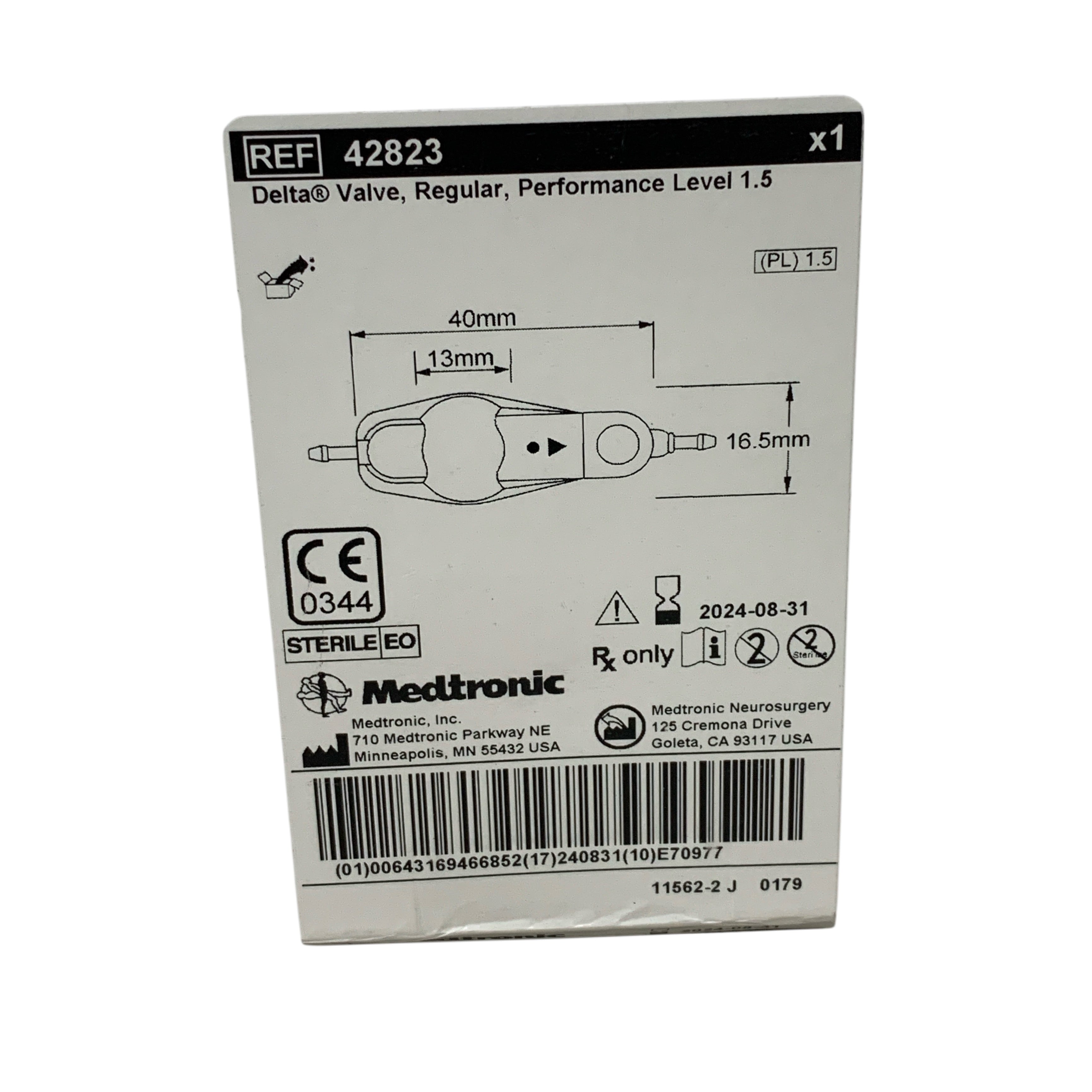 MEDTRONIC 42823 Delta Valve Regular Performance Level 1.5 Exp 2024 08