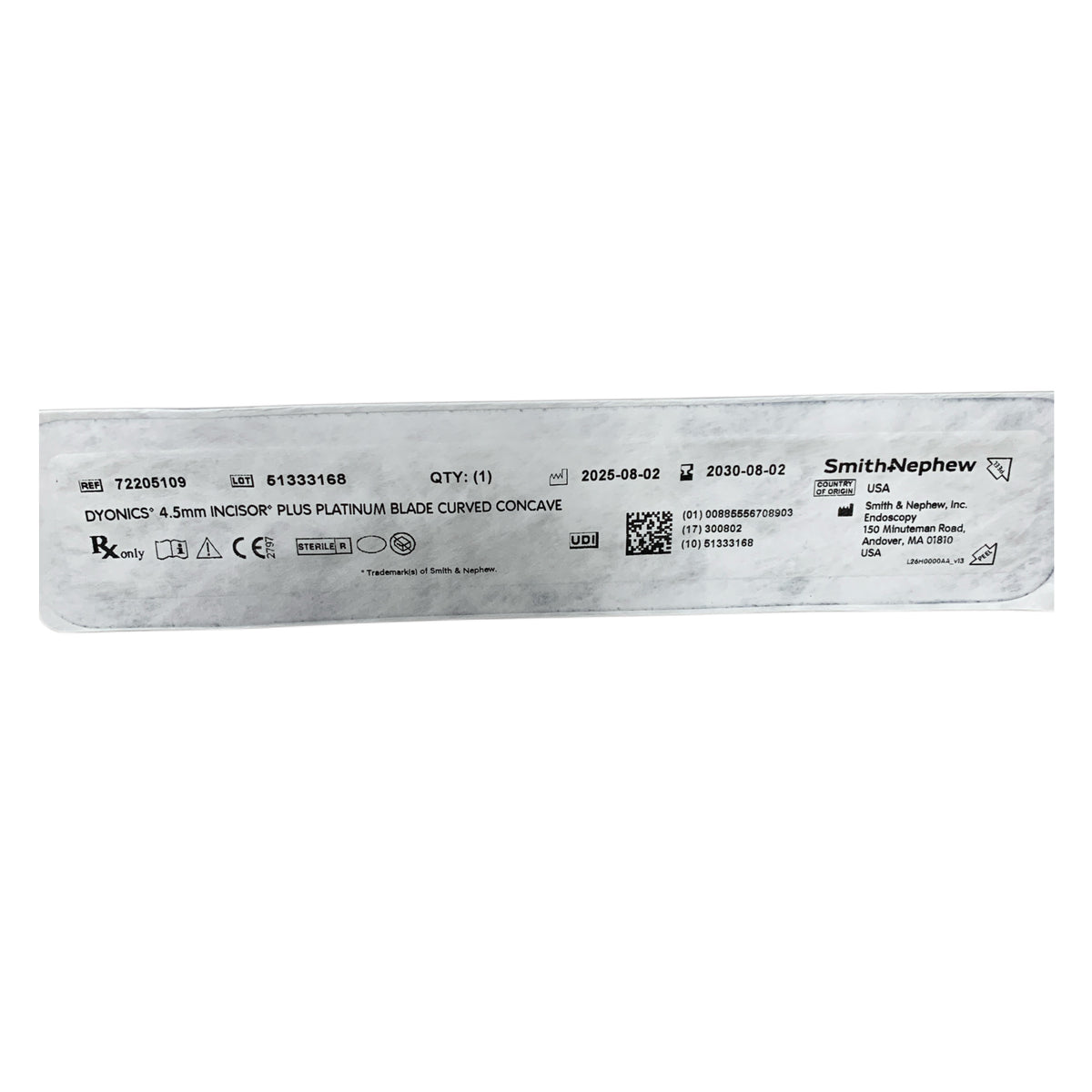 SMITH & NEPHEW 72205109 Dyonics Incisor Plus Platinum Blade Curved Concave 4.5mm Exp 2030 08