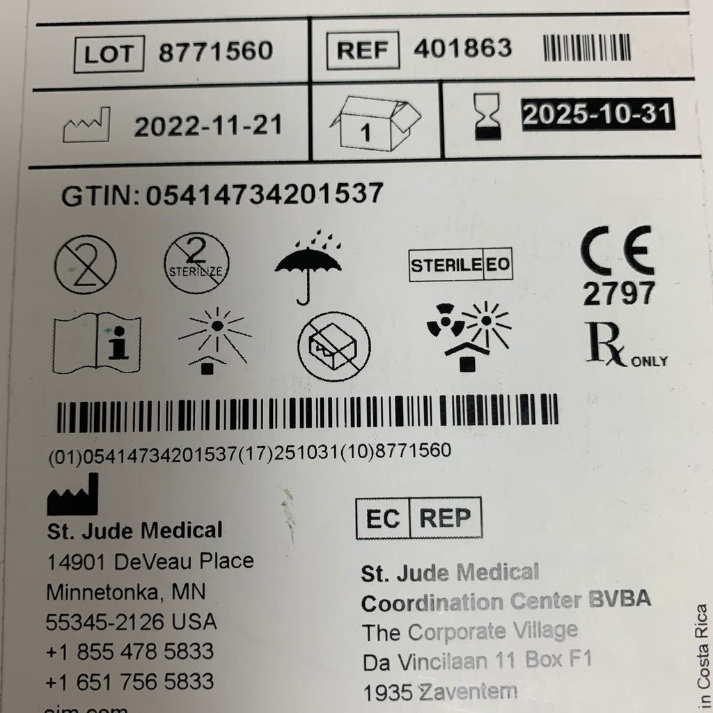 ST JUDE MEDICAL 401863 Supreme Electrophysiology Catheter 5F 1.70 mm 120 cm EXP 2025 10