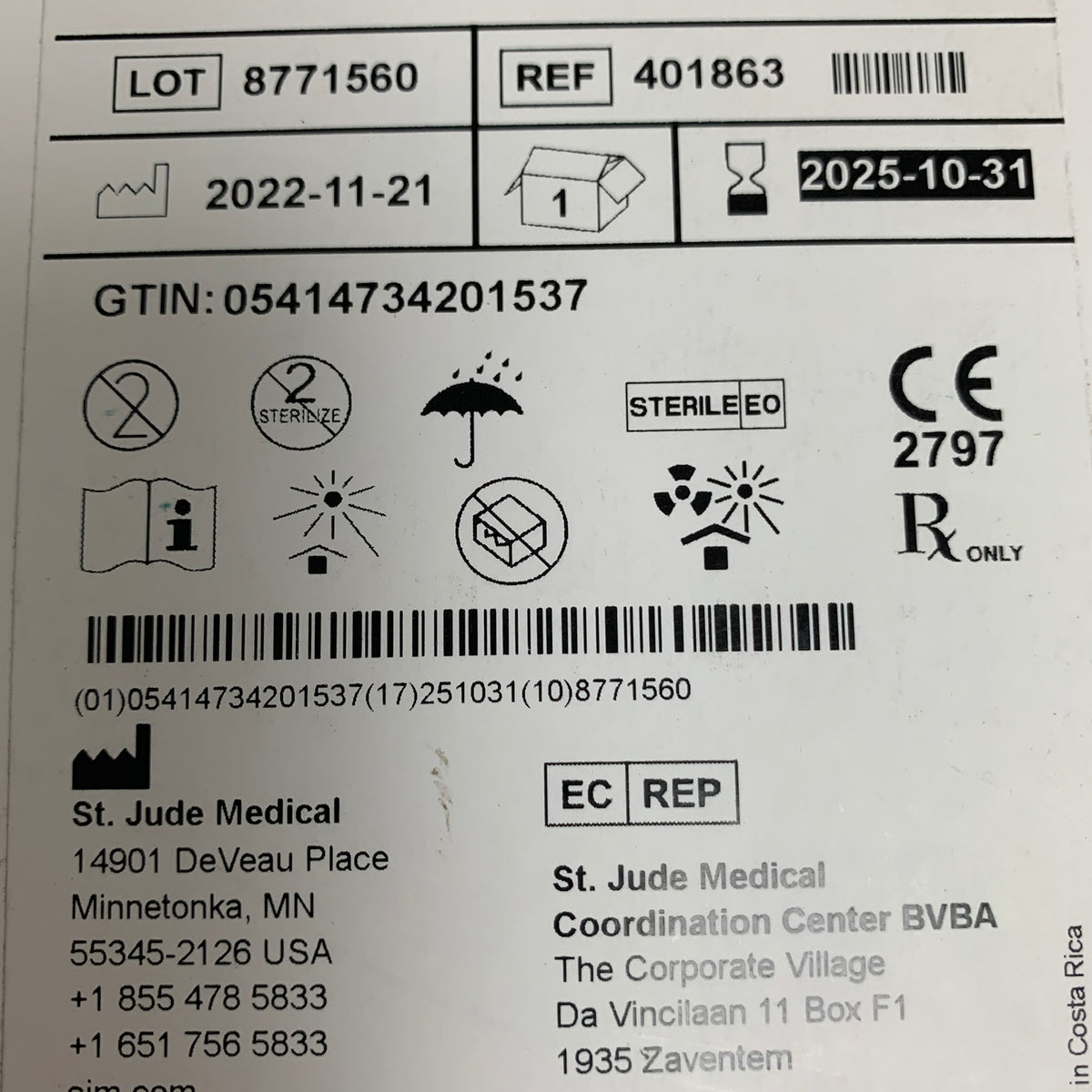 ST JUDE MEDICAL 401863 Supreme Electrophysiology Catheter 5F 1.70 mm 120 cm EXP 2025 10