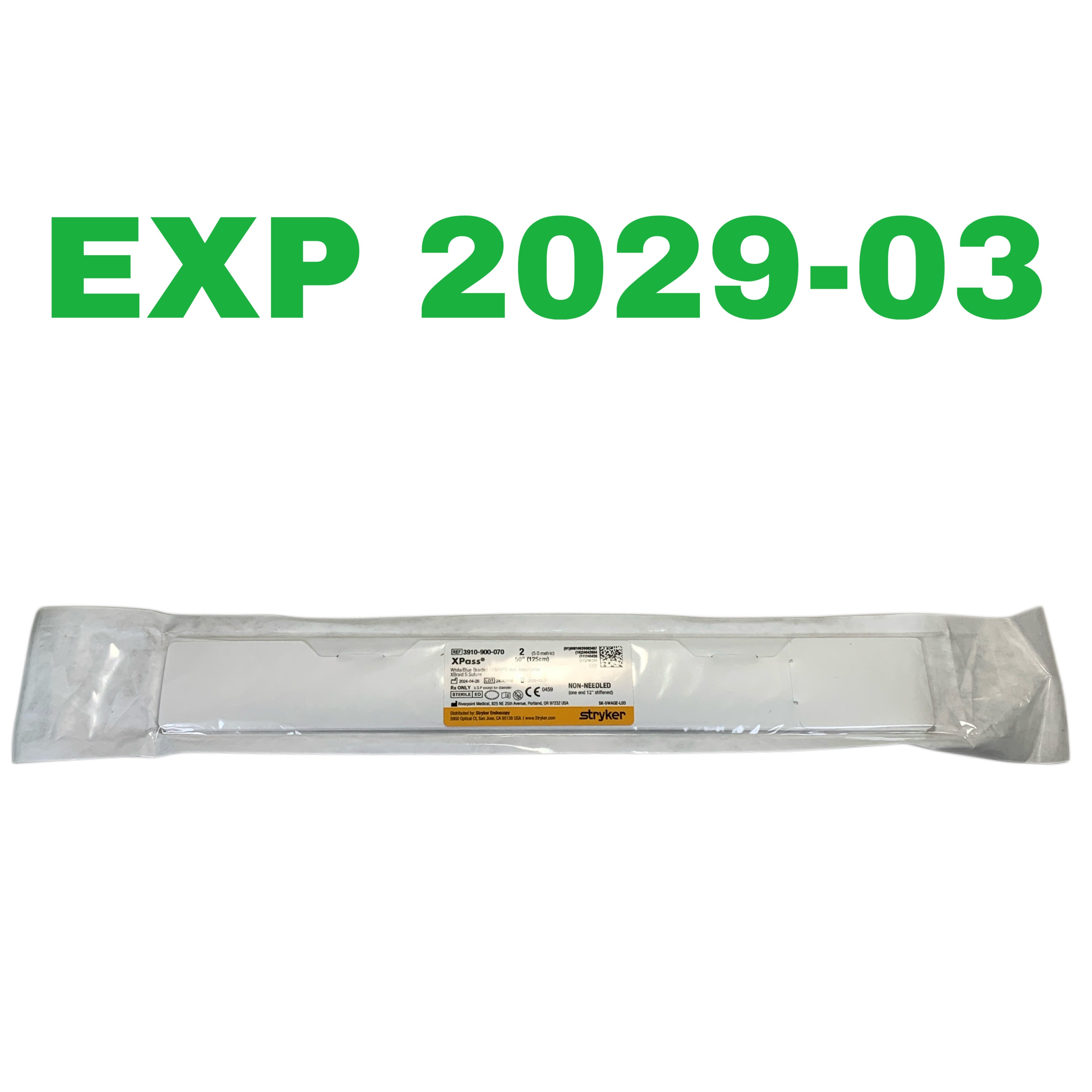 STRYKER REF 3910-900-070 XPass 2 White/Blue Braided UHMWPE Non-Absorbable XBraid S Suture 50" (125cm), EXP.2029/03