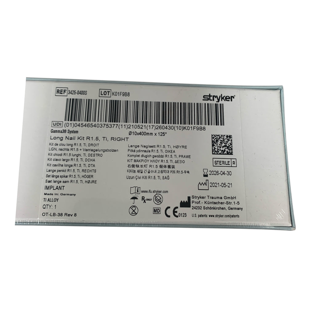 STRYKER REF 3425-0400S Gamma3 System Long Nail Kit R1.5 Ti RIGHT 10x400mm x 125 exp 2026 04