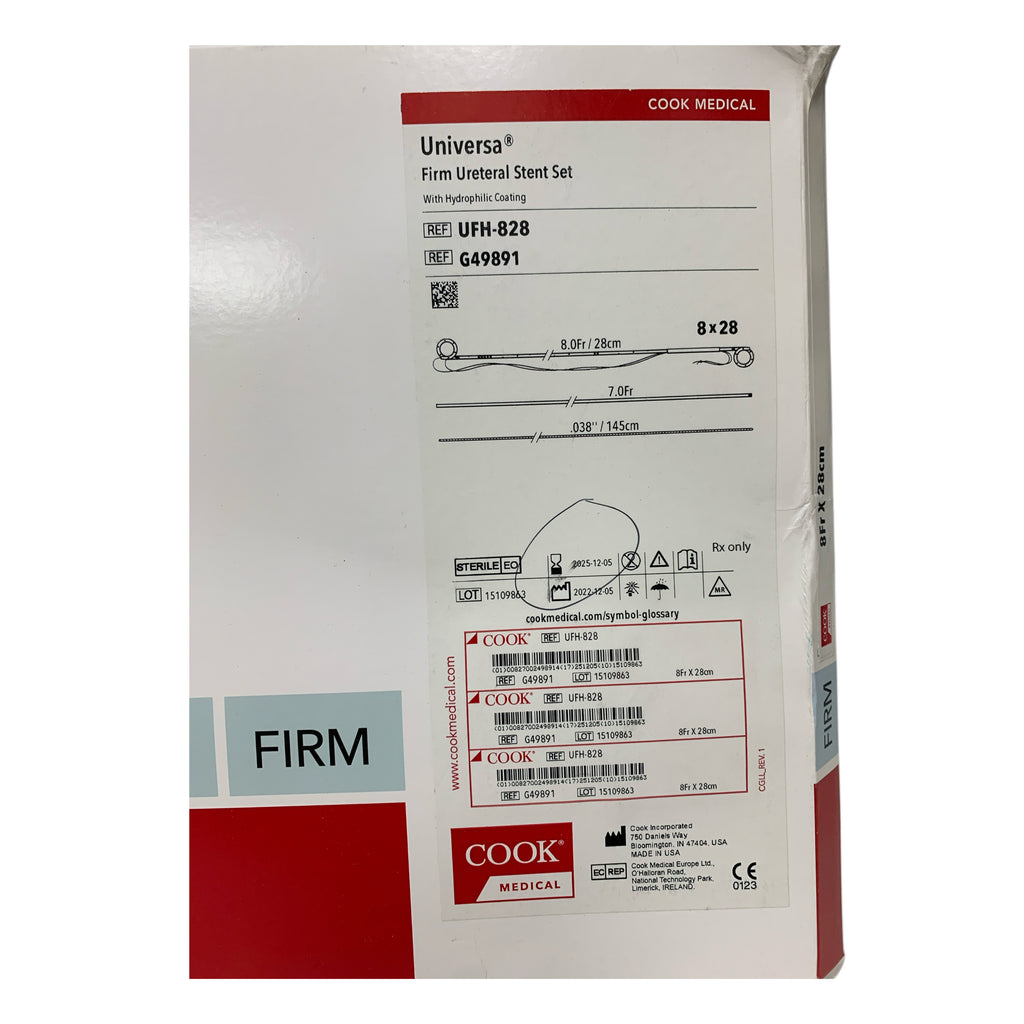 COOK MEDICAL UFH-828 / G49891 Universa Firm Ureteral Stent Set With Hydrophilic Coating 8Fr x 28cm Exp 2025 12