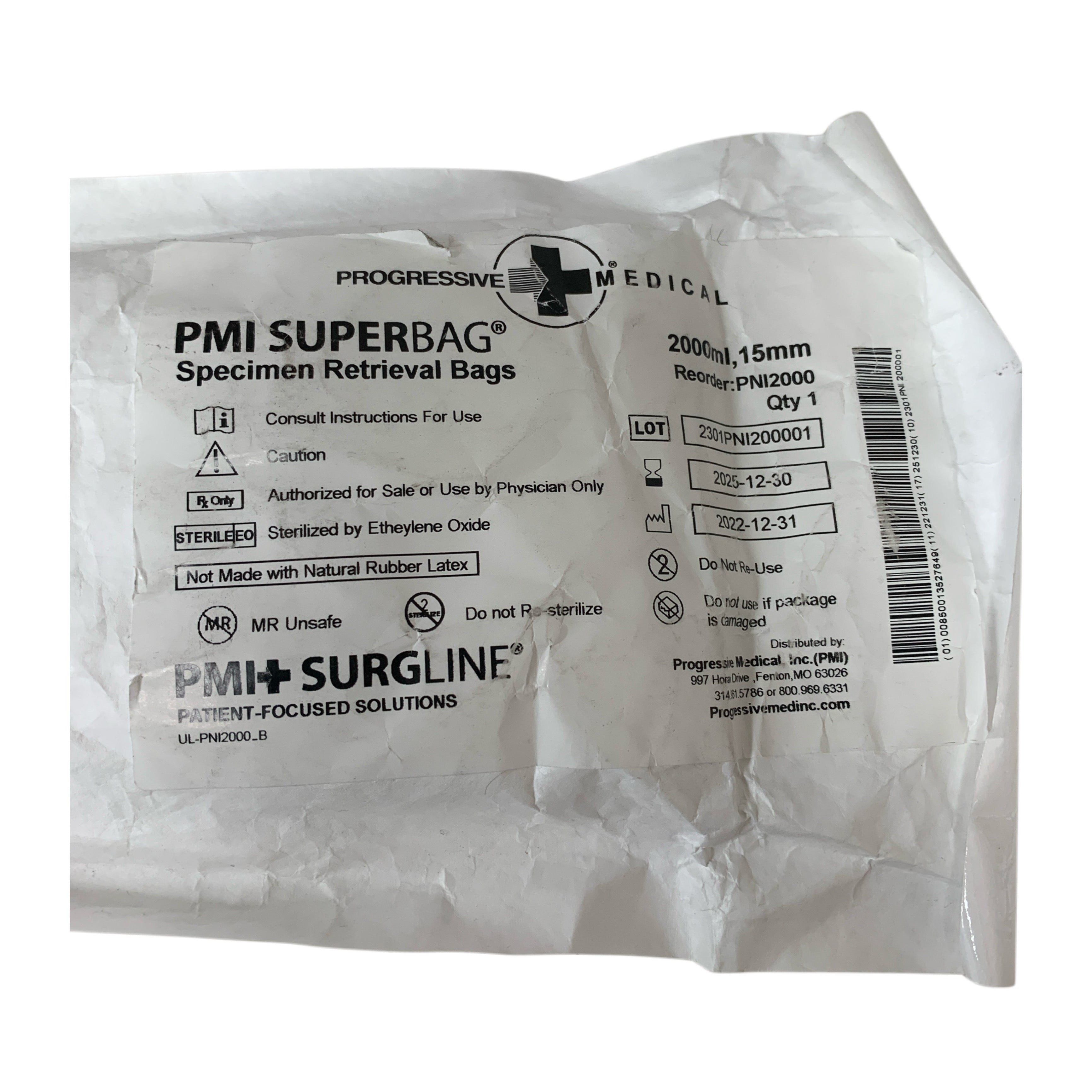 PROGRESSIVE MEDICAL REF PNI2000 PMI SUPERBAG Specimen Retrieval Bag 2000ml 15mm, Exp.2025/12