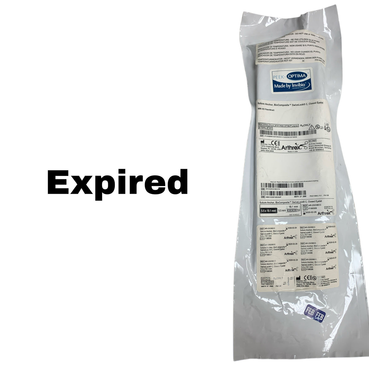 ARTHREX AR-2323BCC BioComposite SwiveLock C Suture Anchor 5.5 x 19.1mm, EXP 2020-02