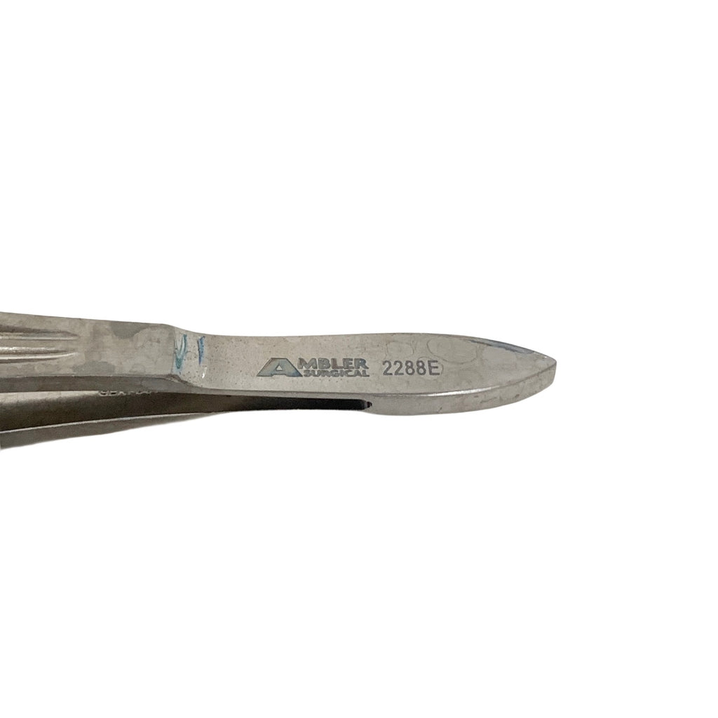 AMBLER REF 2288E MacGregor conjunctival forceps 4 3/8'',straight shafts, 5.5mm tying platform, 1.0mm cross-serrated tips, wide flat handle