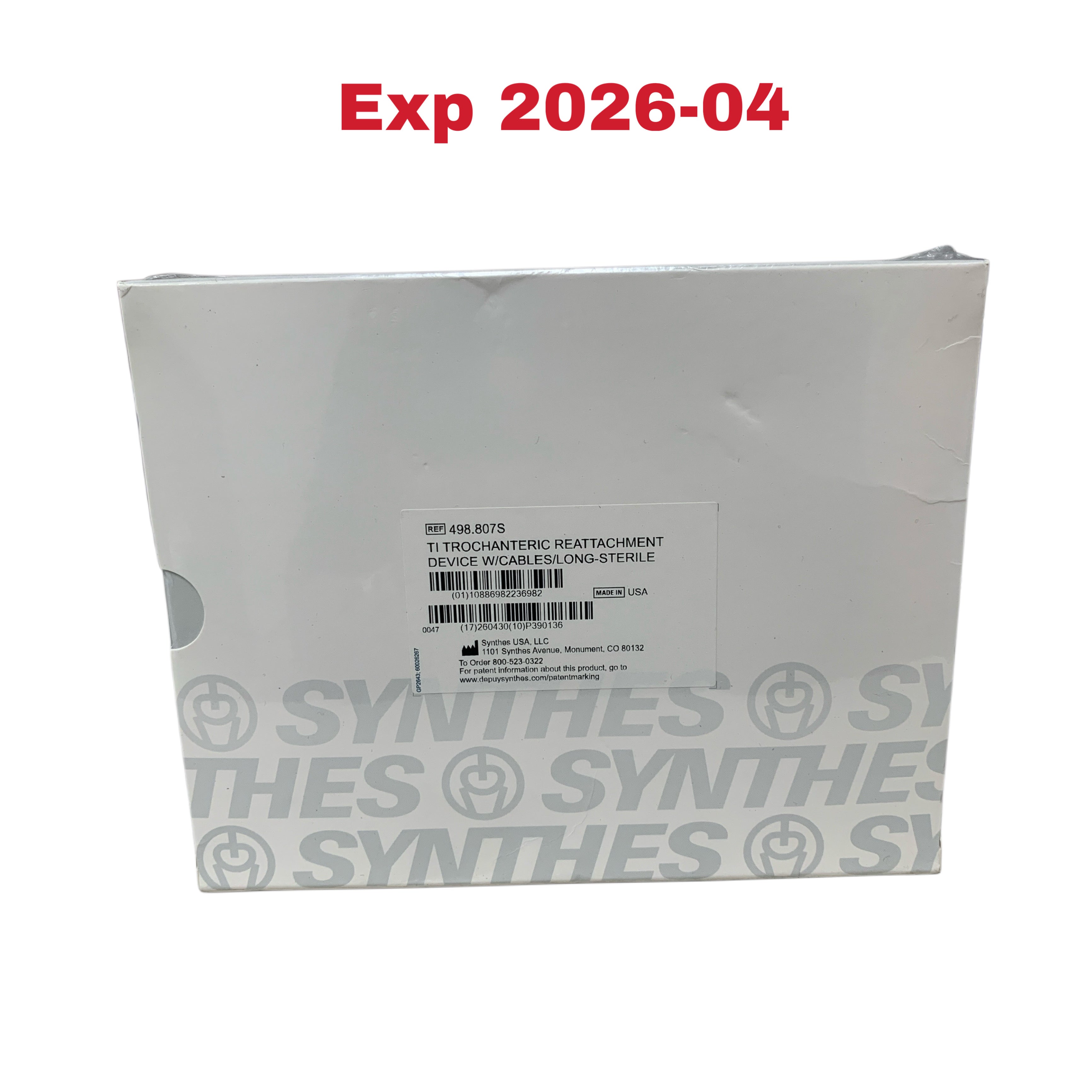 SYNTHES REF 498.807S Ti Trochanteric Reattachment Device w/ Cables Long Sterile, Exp.2026/04
