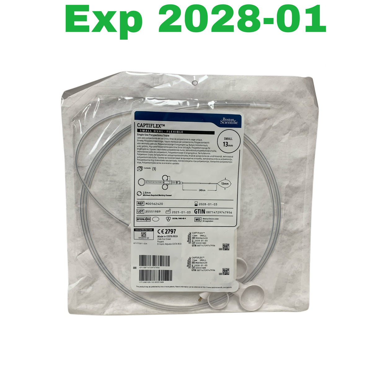 BOSTON SCIENTIFIC M00562420 Captiflex Small Oval Flexible Single Use Polypectomy Snare 13mm 240cm Exp 2028 01