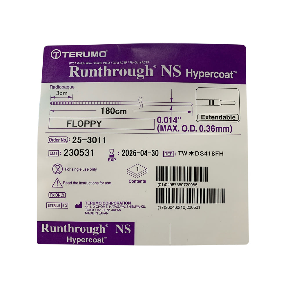 TERUMO 25-3011 Runthrough NS Hypercoat PTCA Guide Wire Floppy 0.014" 180cm Exp 2026 04