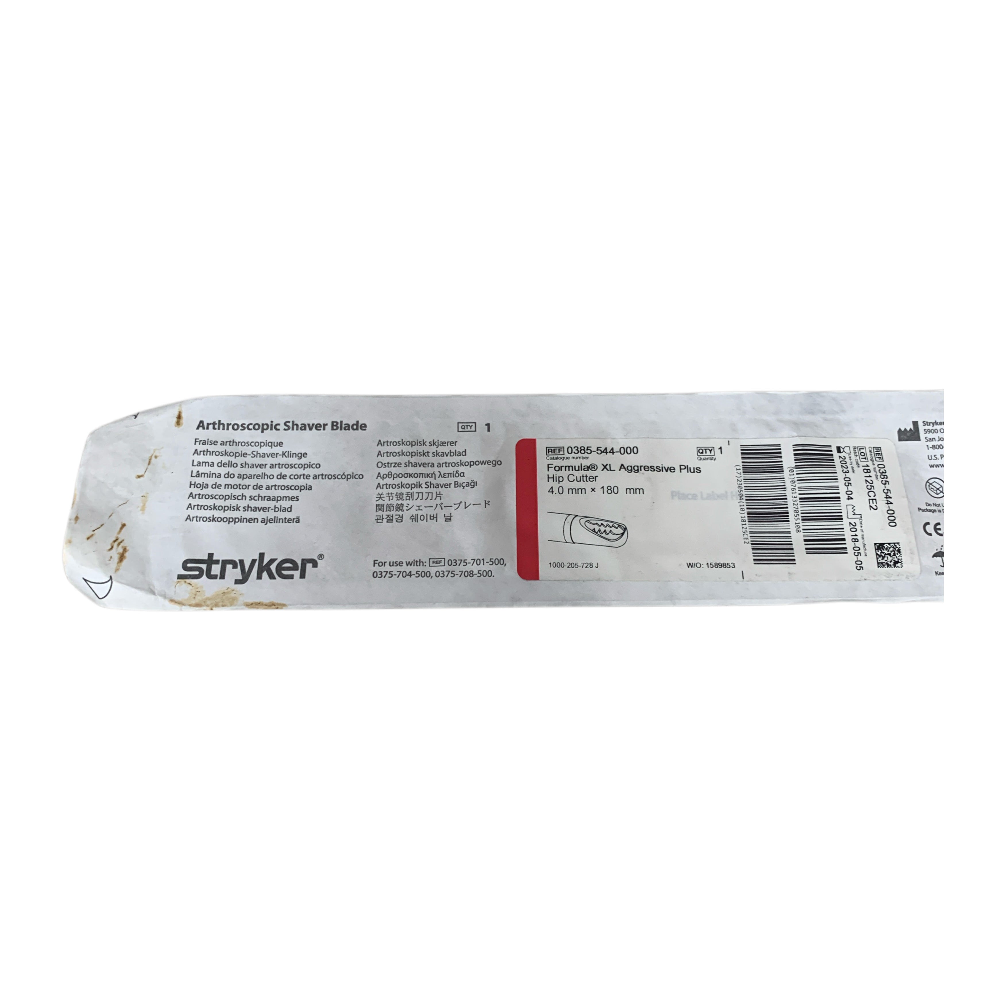 STRYKER REF 0385-544-000 Formula XL Aggressive Plus Hip Cutter Arthroscopic Shaver Blade 4.0 mm x 180 mm Exp 2023 05