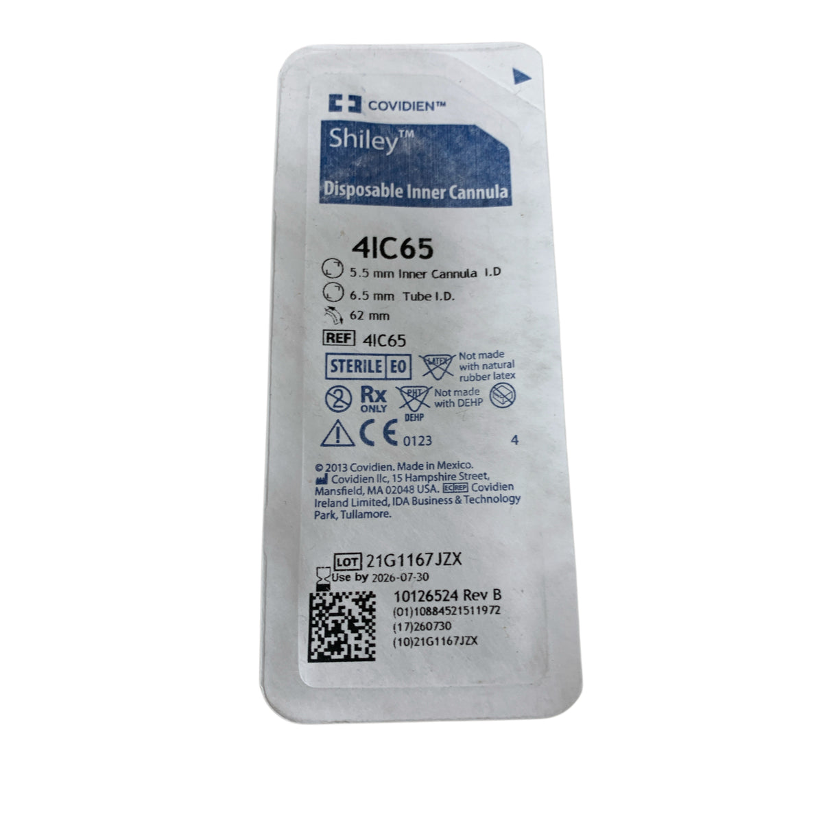 COVIDIEN 4IC65 Shiley Disposable Inner Cannula 5.5 mm I.D. 6.5 mm Tube I.D. 62 mm Size 4 Exp 2026 07