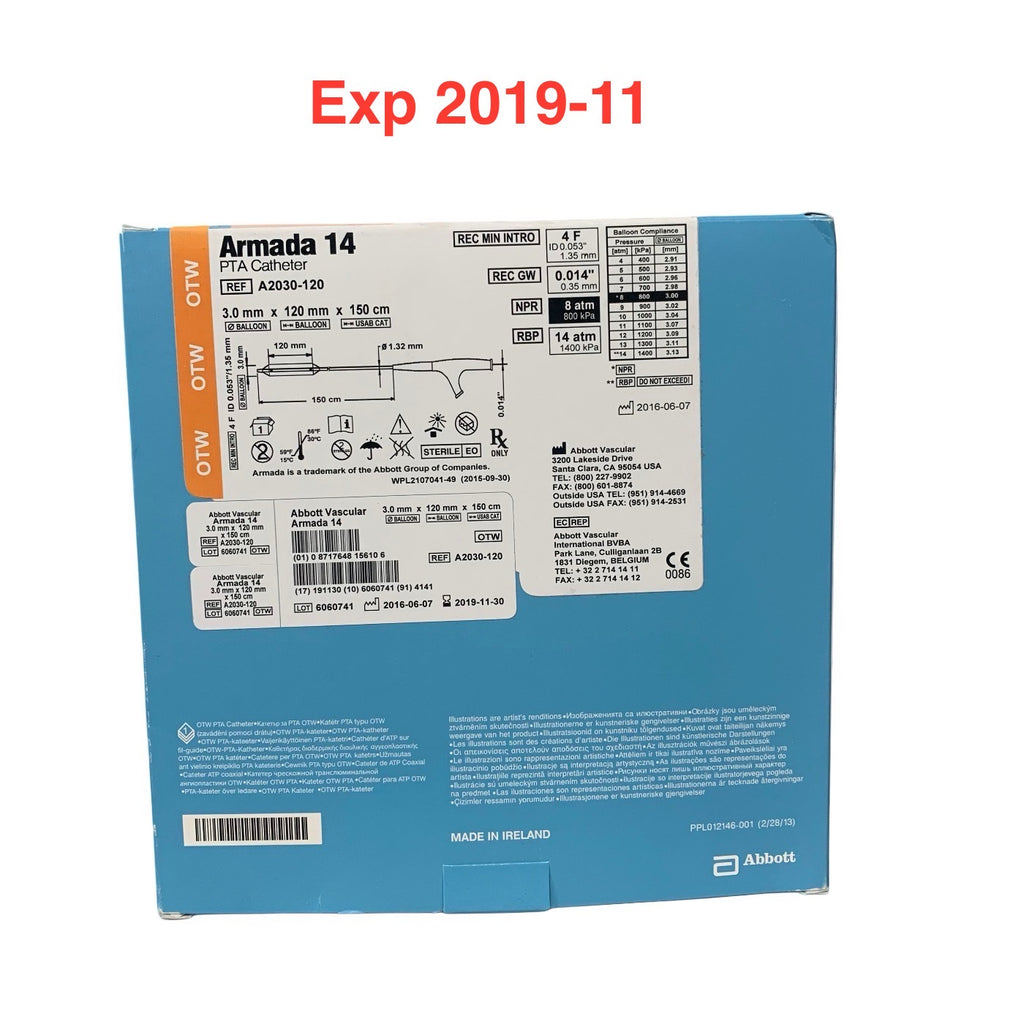 ABBOTT A2030-120 Armada 14 OTW PTA Catheter 3.0mm x 120mm x 150cm Exp 2019 11