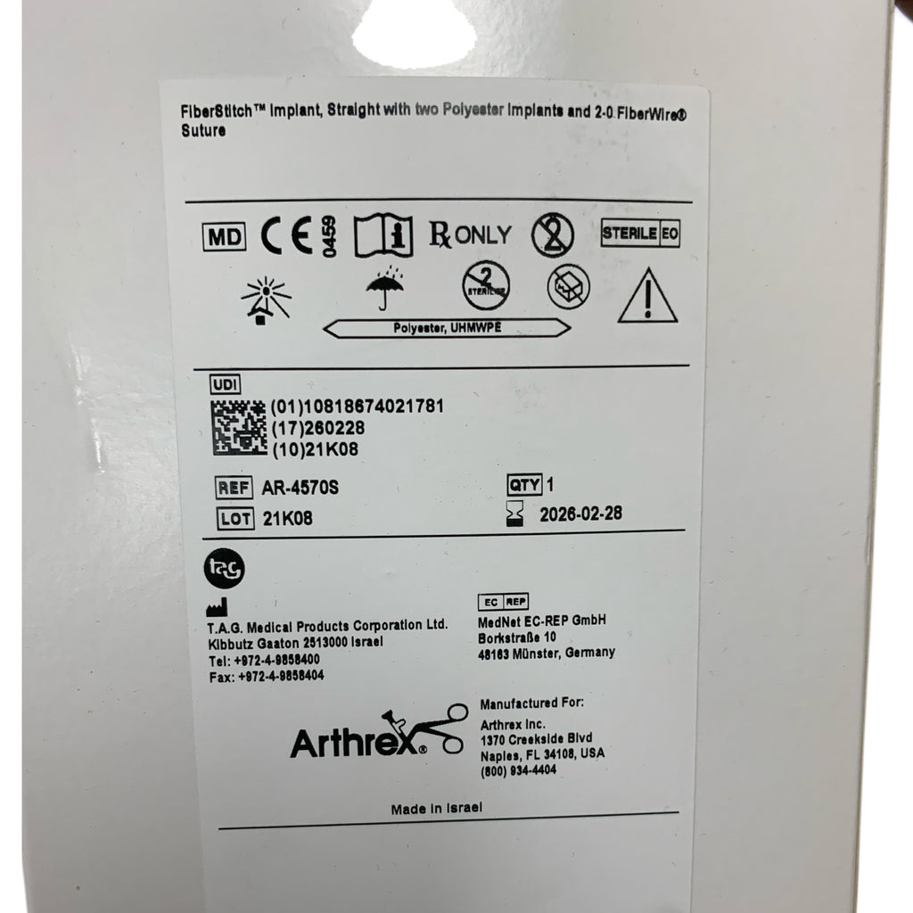 ARTHREX REF AR-4570S FiberStitch Implant, Straight with Two Polyester Implants and 2-0 FiberWire Suture, Exp.2026/02