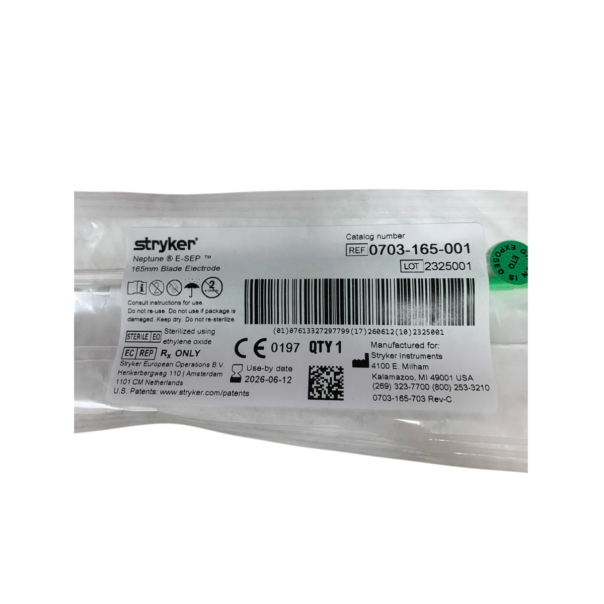 STRYKER 0703-165-001 Neptune E-SEP 165mm Blade Electrode Exp 2026 06