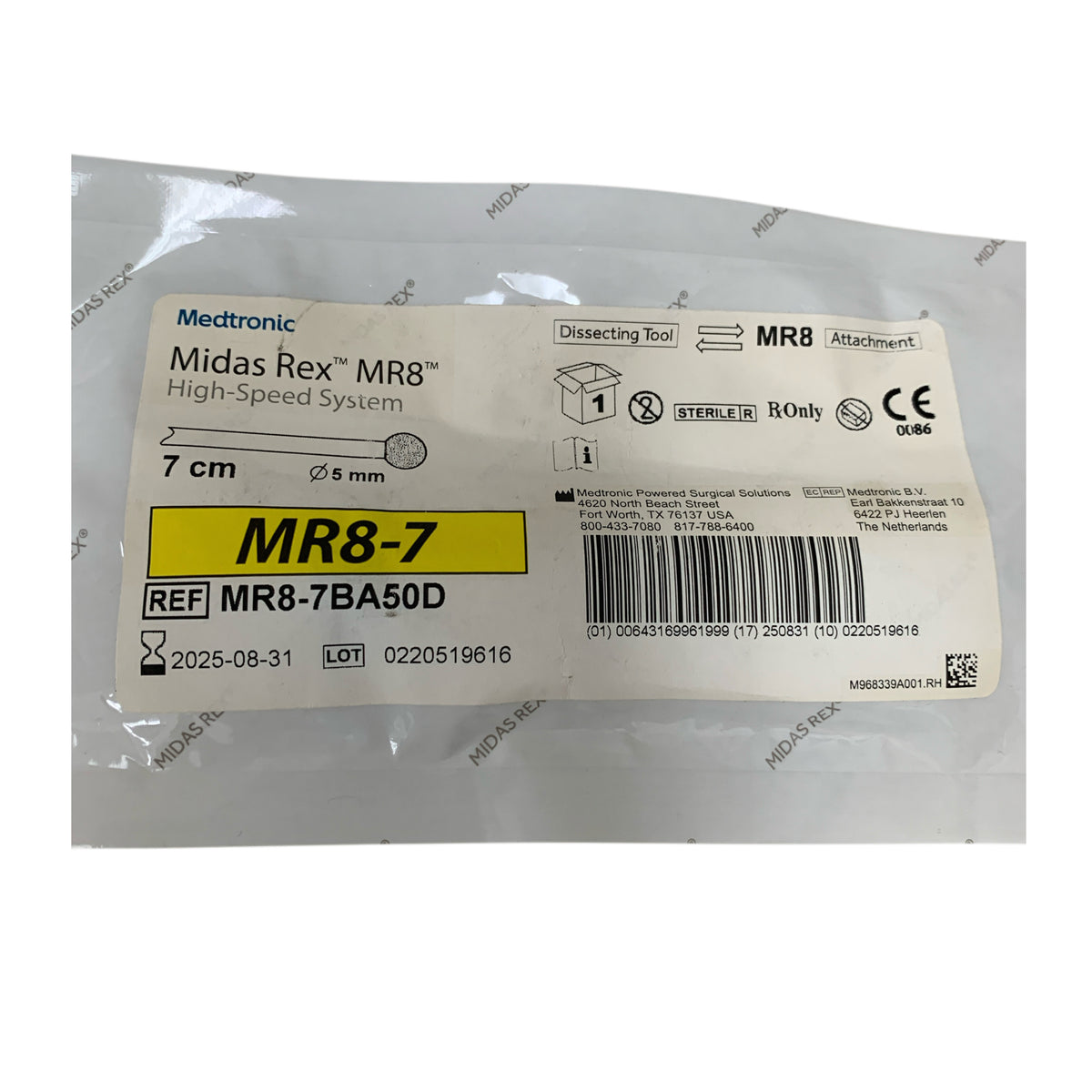 MEDTRONIC MIDAS REX MR8-7BA50D MR8 High-Speed System Dissecting Tool 7 cm 5 mm Exp 2025 08
