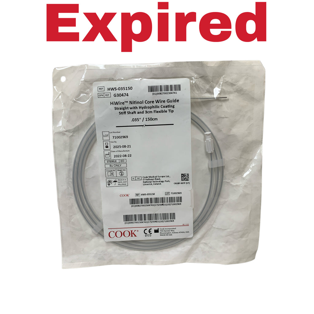 COOK REF HWS-035150 HiWire Nitinol Core Wire Guide Straight with Hydrophilic Coating Stiff Shaft and 3cm Flexible Tip .035" / 150cm Exp 2025 08