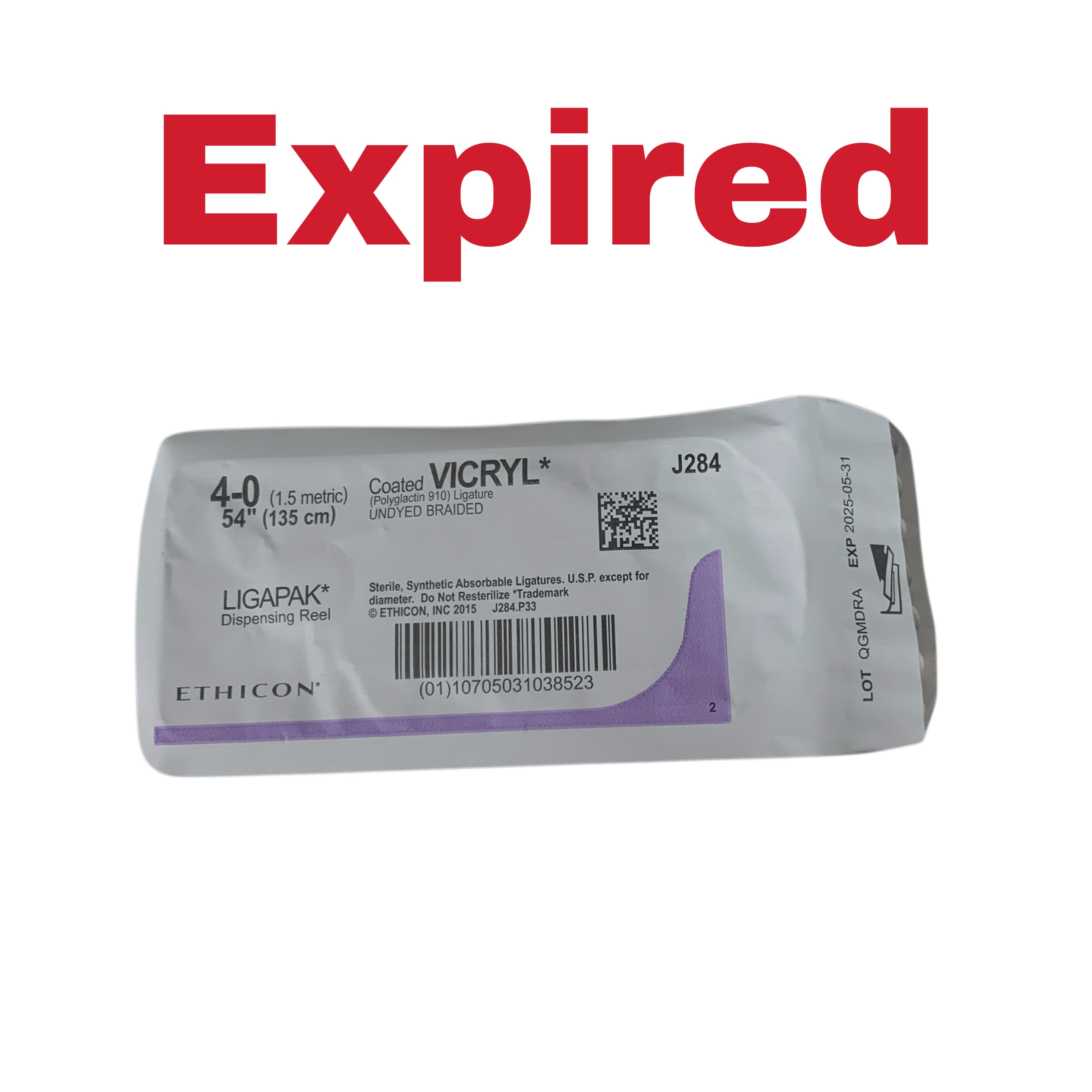 ETHICON REF J284G Coated VICRYL 4 0 Undyed Braided Ligature LIGAPAK Dispensing Reel 54in 135cm Exp 2025 05
