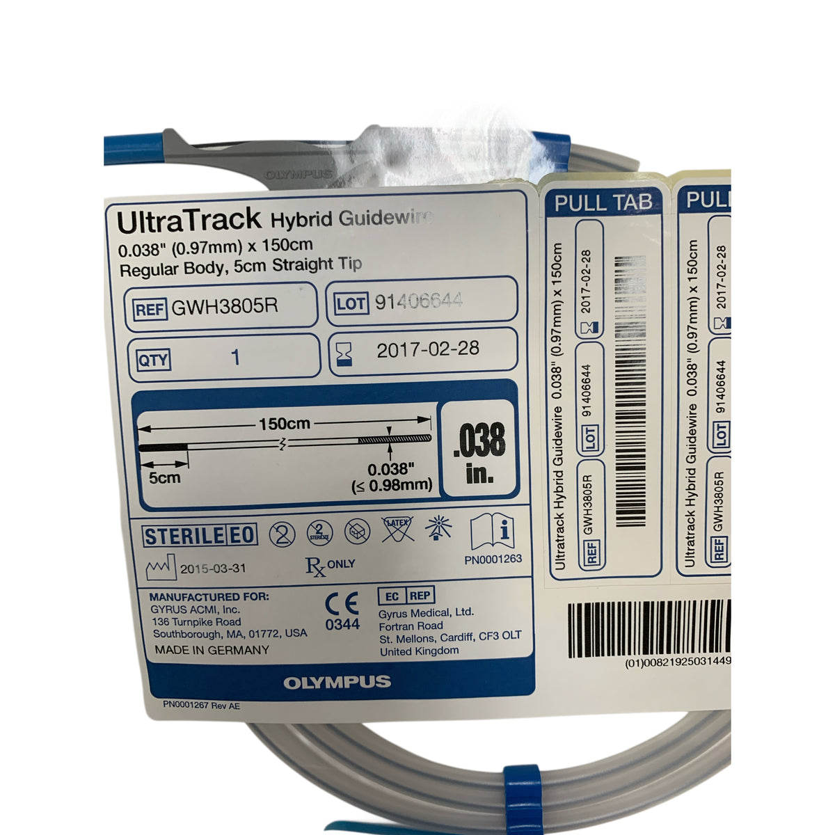 OLYMPUS GWH3805R UltraTrack Hybrid Guidewire 0.038 in 150cm 5cm Straight Tip Exp 2017 02