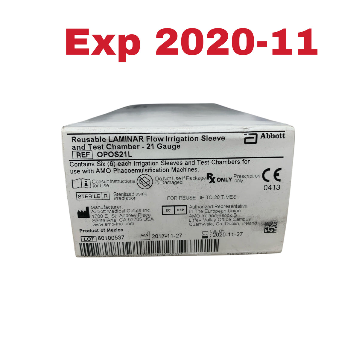 ABBOTT OPOS21L Reusable LAMINAR Flow Irrigation Sleeve and Test Chamber 21 Gauge Box of 6 Exp 2020 11