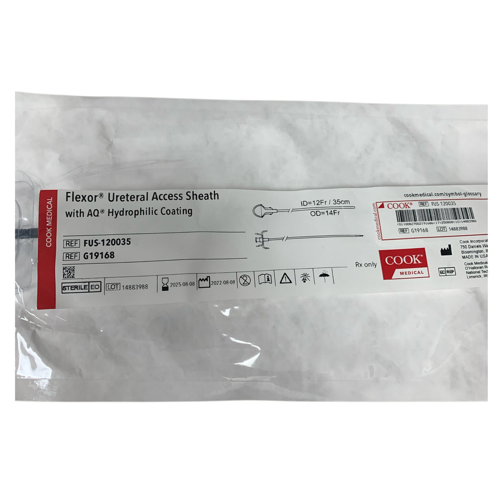 COOK MEDICAL FUS-120035 G19168 Flexor Ureteral Access Sheath with AQ Hydrophilic Coating ID 12Fr 35cm OD 14Fr Exp 2025 08