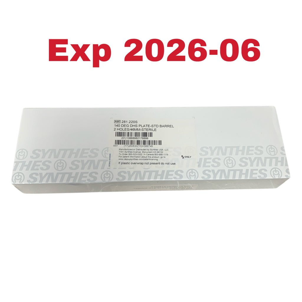SYNTHES 281.220S 140 Deg DHS Plate Std Barrel 2 Holes 46mm Sterile Exp 2026 06